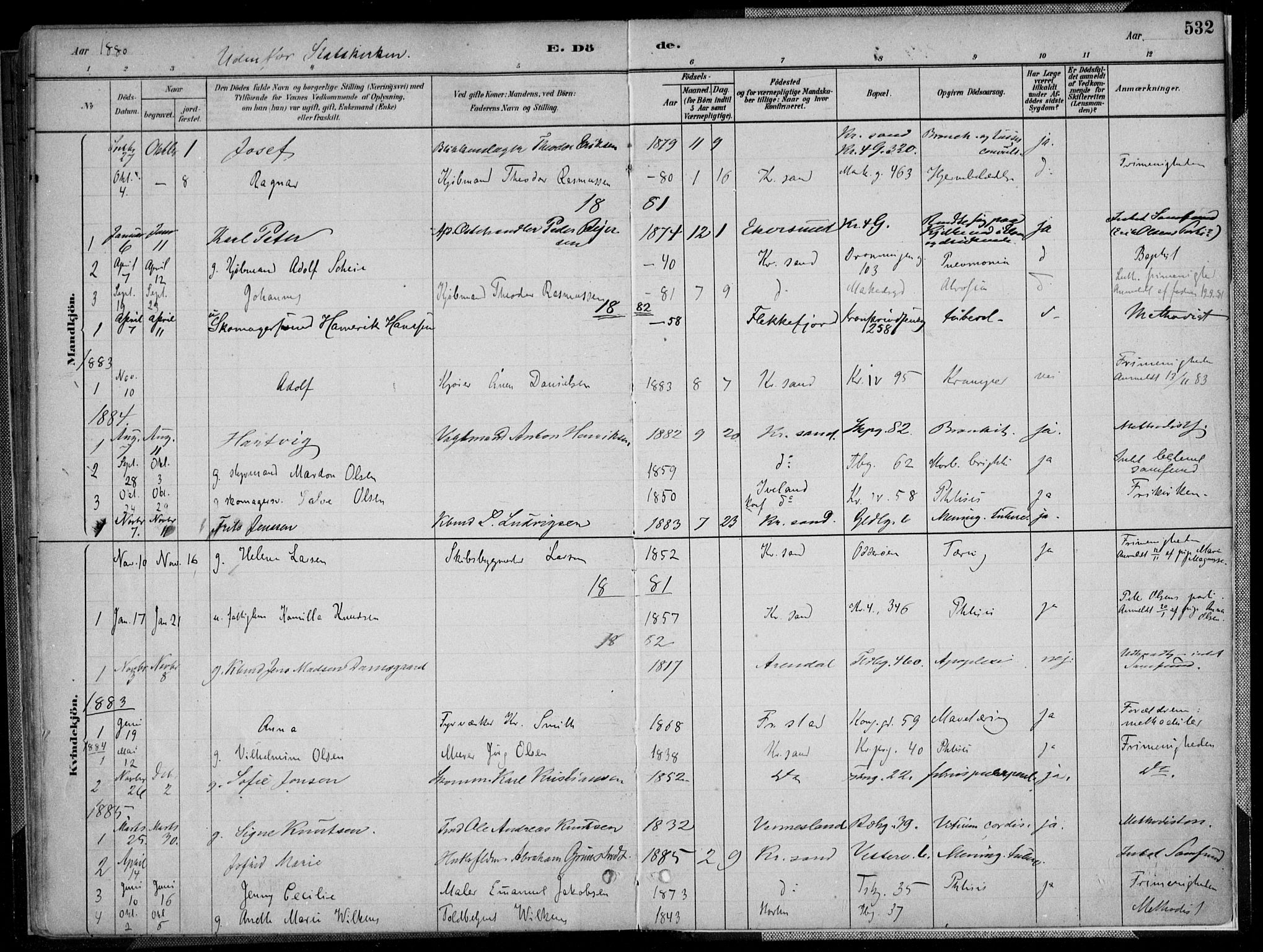 Kristiansand domprosti, AV/SAK-1112-0006/F/Fa/L0017: Ministerialbok nr. A 16B, 1880-1890, s. 532