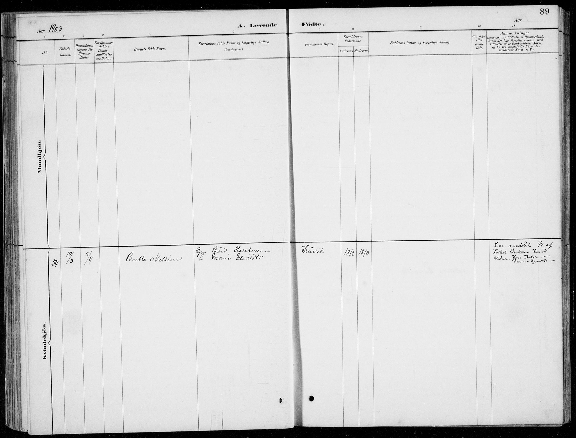 Fitjar sokneprestembete, AV/SAB-A-99926: Klokkerbok nr. A 2, 1887-1906, s. 89