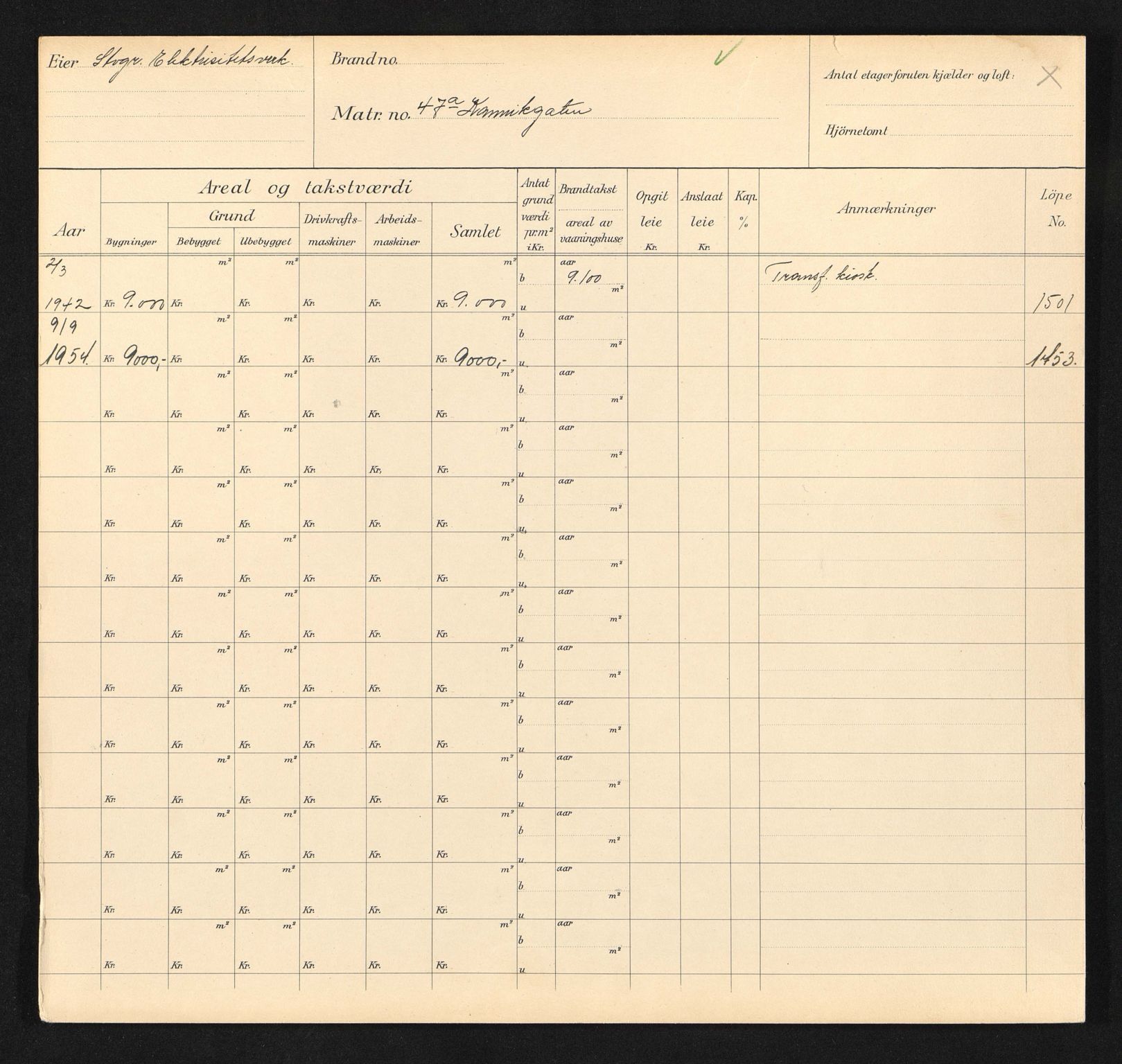 Stavanger kommune. Skattetakstvesenet, BYST/A-0440/F/Fa/Faa/L0023/0005: Skattetakstkort / Kannikgata 47a - Kaptein Langes gate 7