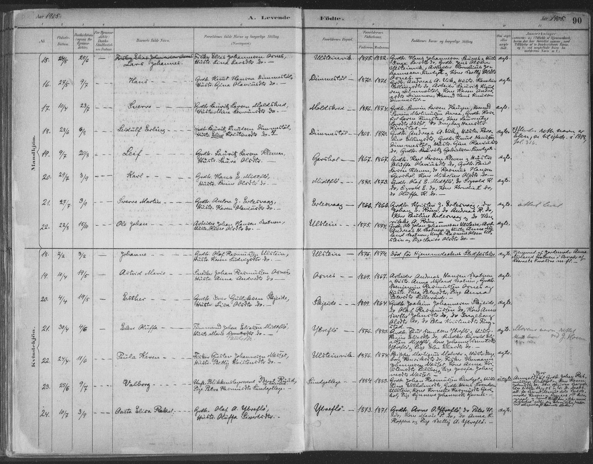 Ministerialprotokoller, klokkerbøker og fødselsregistre - Møre og Romsdal, SAT/A-1454/509/L0106: Ministerialbok nr. 509A04, 1883-1922, s. 90