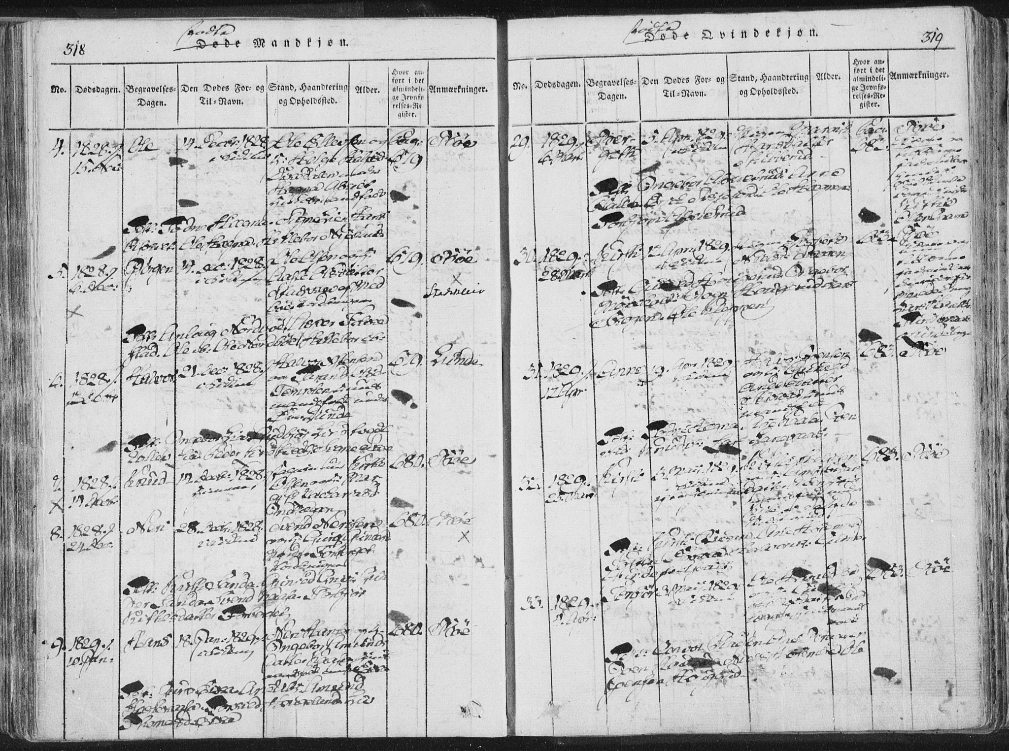 Bø kirkebøker, AV/SAKO-A-257/F/Fa/L0006: Ministerialbok nr. 6, 1815-1831, s. 318-319