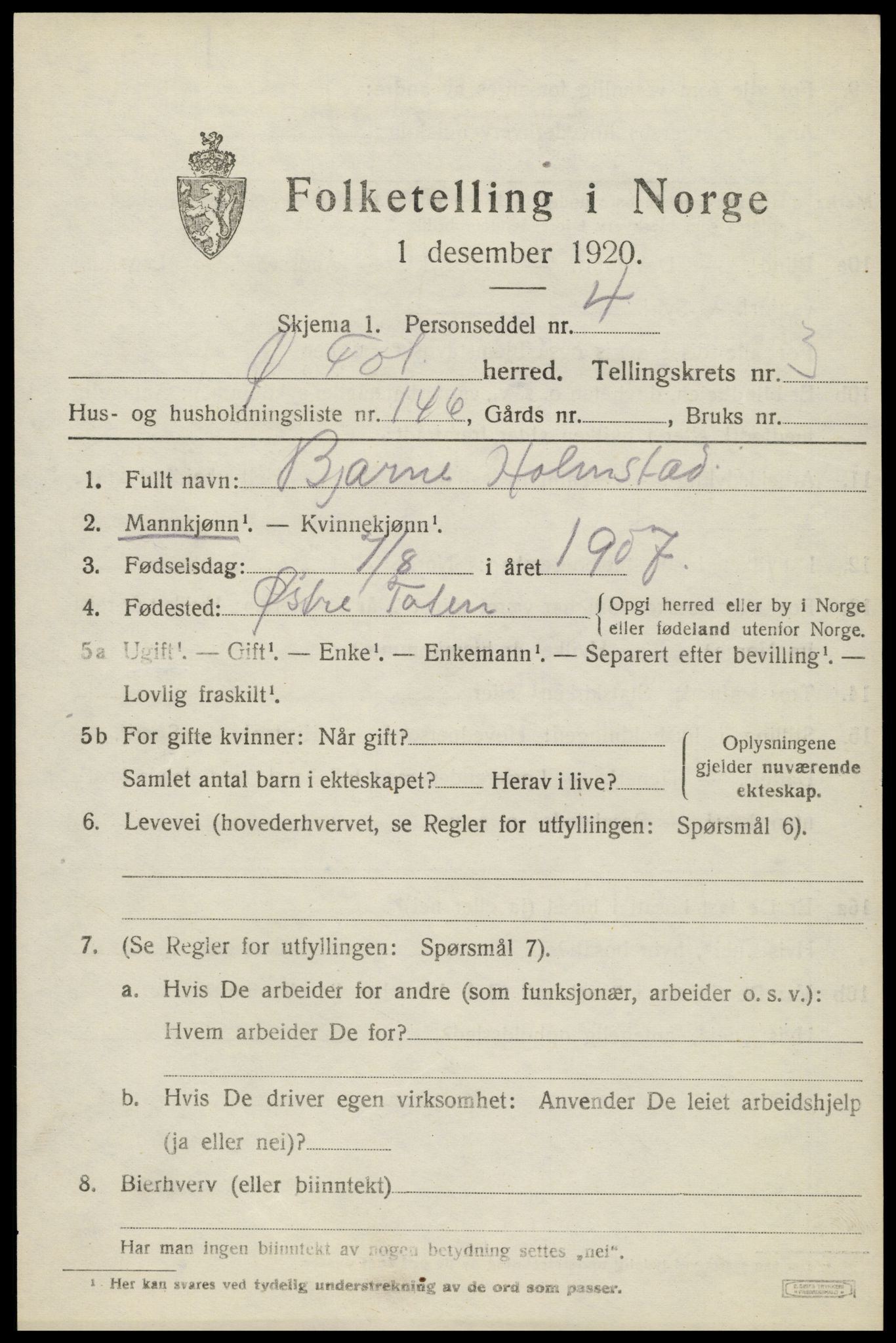 SAH, Folketelling 1920 for 0528 Østre Toten herred, 1920, s. 7638
