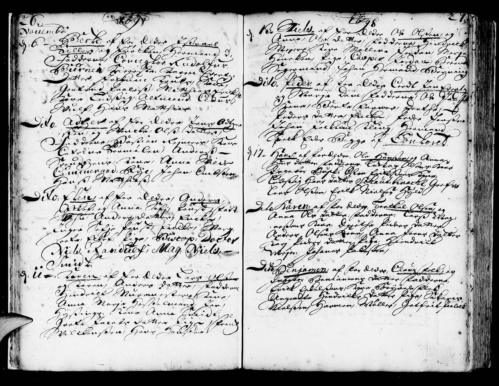 Korskirken sokneprestembete, AV/SAB-A-76101/H/Haa/L0003: Ministerialbok nr. A 3, 1698-1719, s. 26-27