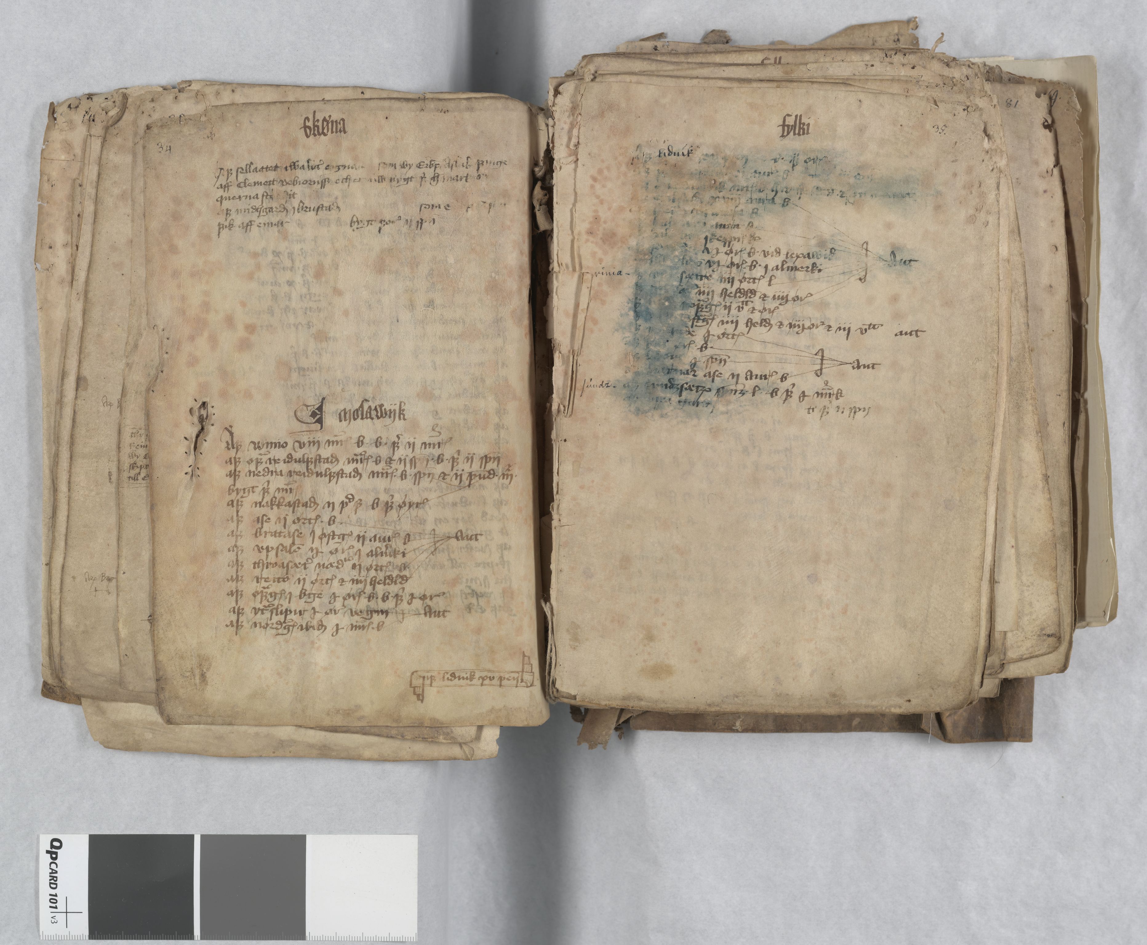 Riksarkivets diplomsamling, AV/RA-EA-5965/F13/F13c/L0001a/0001: NRA dipl. München papir, nr. 4292 Aslak Bolts jordebok. / 4292: Aslak Bolts jordebok, 1430-1439, s. 34-35