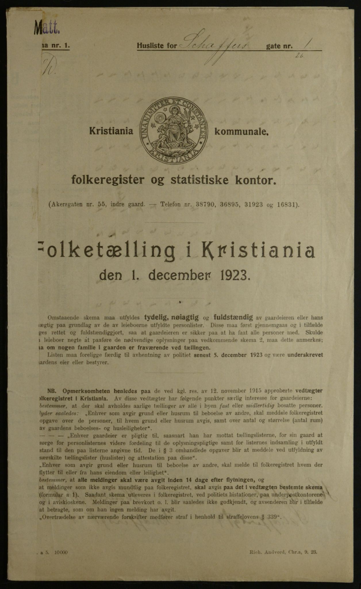 OBA, Kommunal folketelling 1.12.1923 for Kristiania, 1923, s. 103030