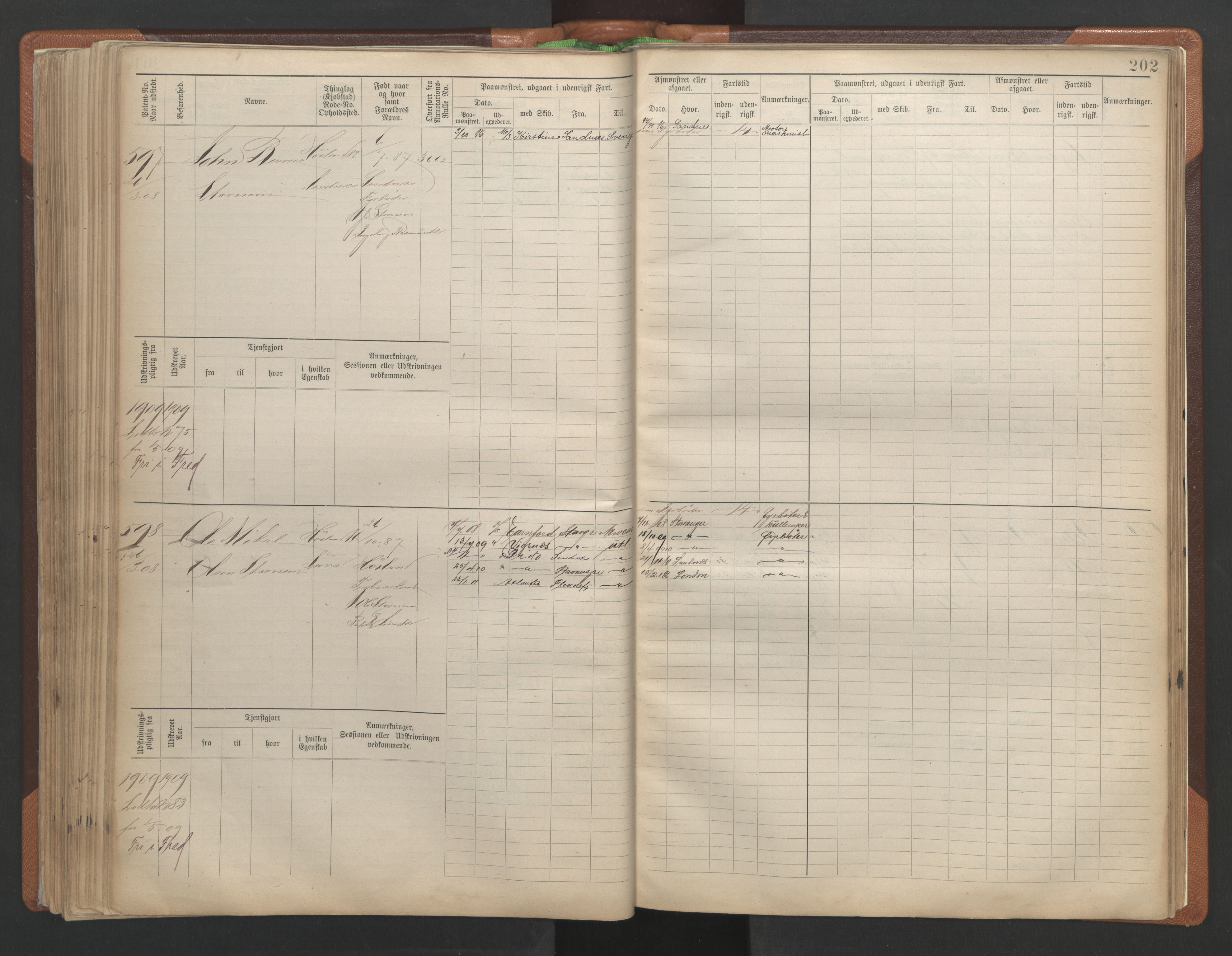 Stavanger sjømannskontor, AV/SAST-A-102006/F/Fe/L0002: Maskinist- og fyrbøterrulle, patentnr. 195-781, 1893-1922, s. 207