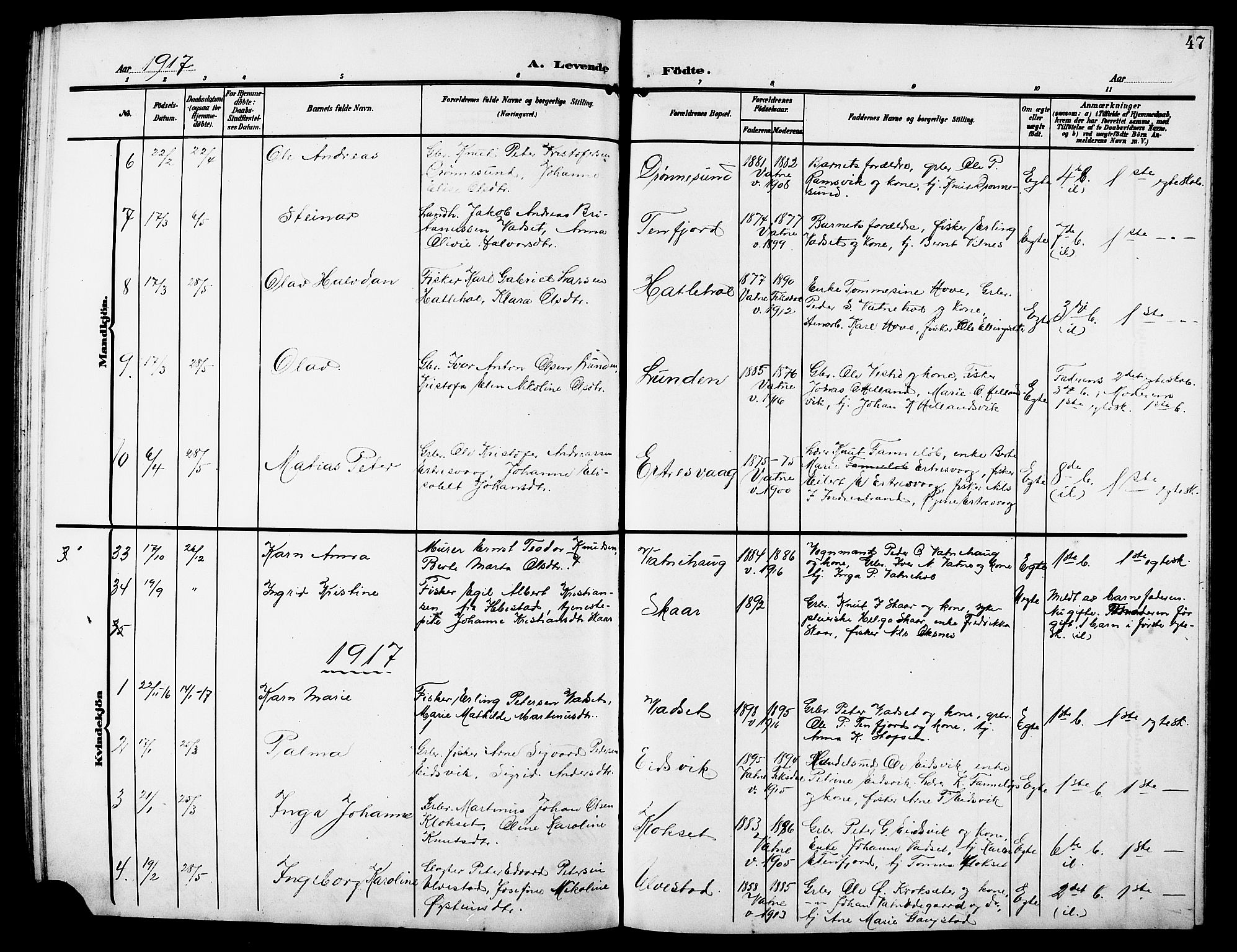 Ministerialprotokoller, klokkerbøker og fødselsregistre - Møre og Romsdal, AV/SAT-A-1454/525/L0377: Klokkerbok nr. 525C03, 1903-1917, s. 47