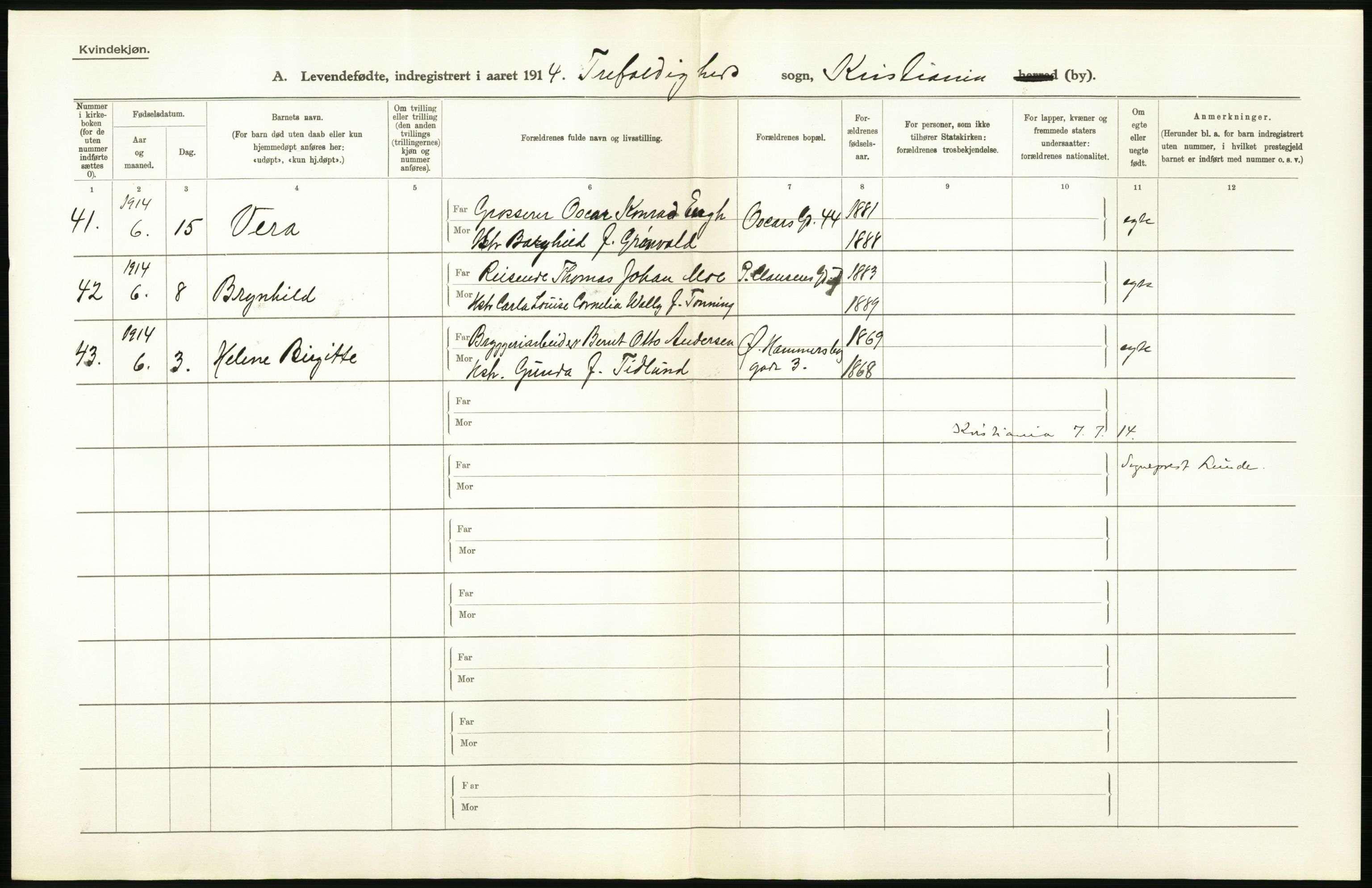 Statistisk sentralbyrå, Sosiodemografiske emner, Befolkning, AV/RA-S-2228/D/Df/Dfb/Dfbd/L0006: Kristiania: Levendefødte menn og kvinner., 1914, s. 244