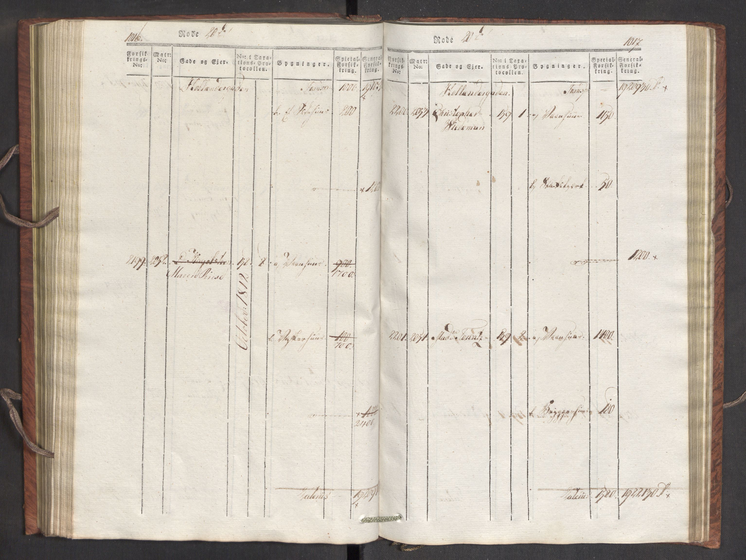 Kommersekollegiet, Brannforsikringskontoret 1767-1814, AV/RA-EA-5458/F/Fa/L0007/0002: Bergen / Branntakstprotokoll, 1807-1817, s. 1016-1017