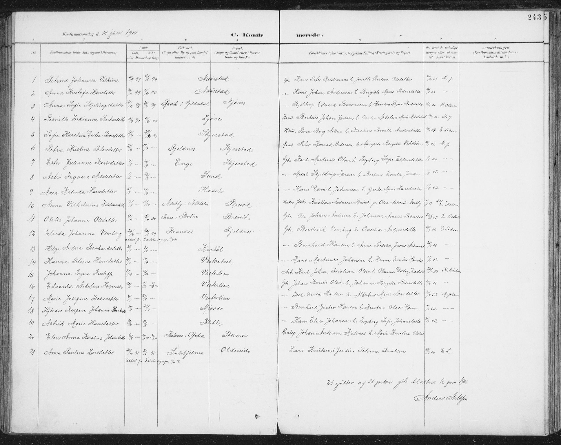Ministerialprotokoller, klokkerbøker og fødselsregistre - Nordland, SAT/A-1459/852/L0741: Ministerialbok nr. 852A11, 1894-1917, s. 243