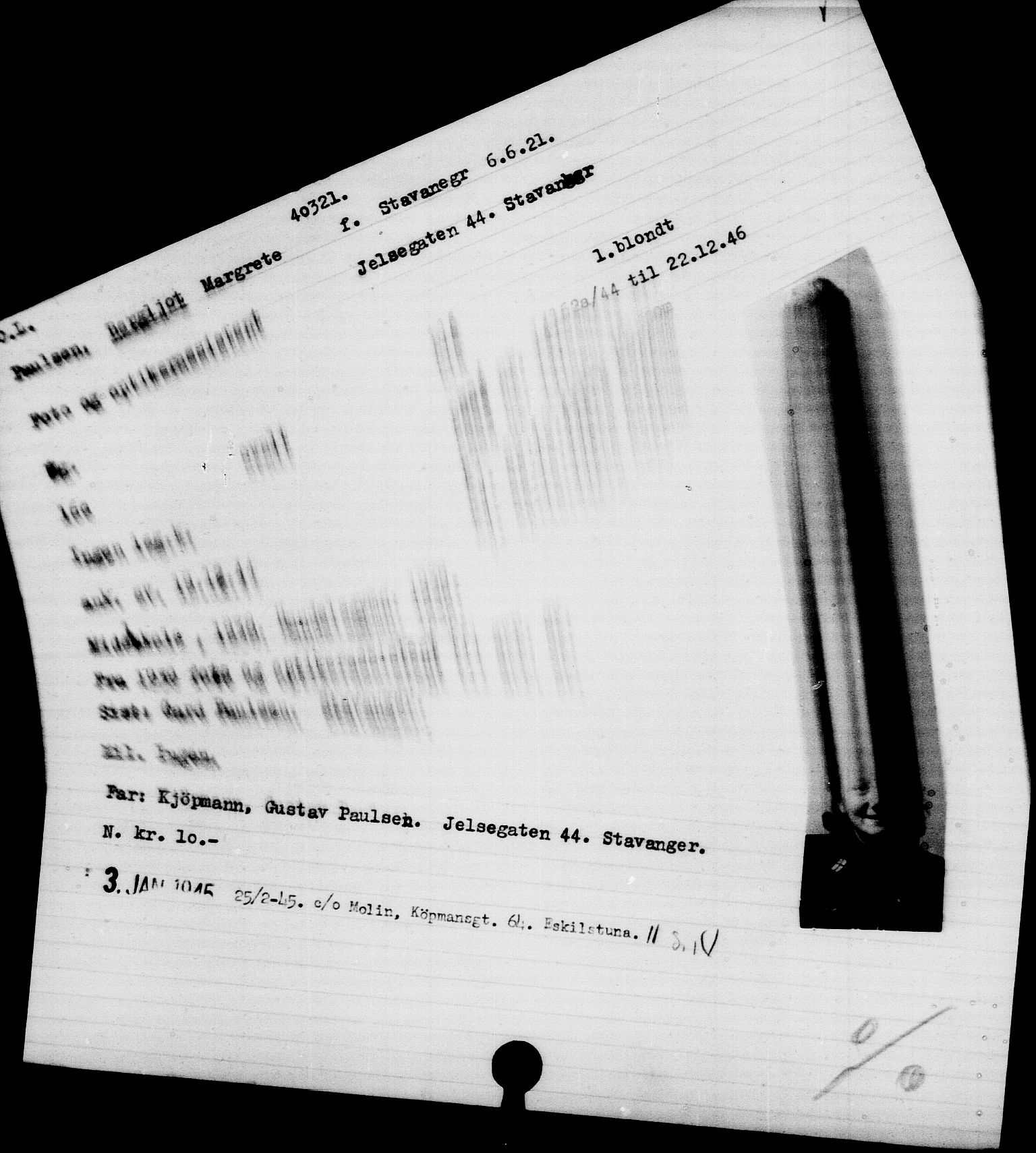 Utenriksstasjonene, Legasjonen i Stockholm, Flyktningkontoret, AV/RA-S-6753/V/Va/L0015: Kjesäterkartoteket, flyktninger med registreringsnr. 37800-40770, 1940-1945, s. 2619