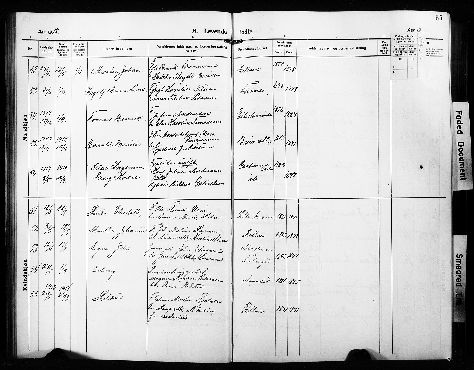 Ibestad sokneprestembete, AV/SATØ-S-0077/H/Ha/Hab/L0010klokker: Klokkerbok nr. 10, 1915-1929, s. 65