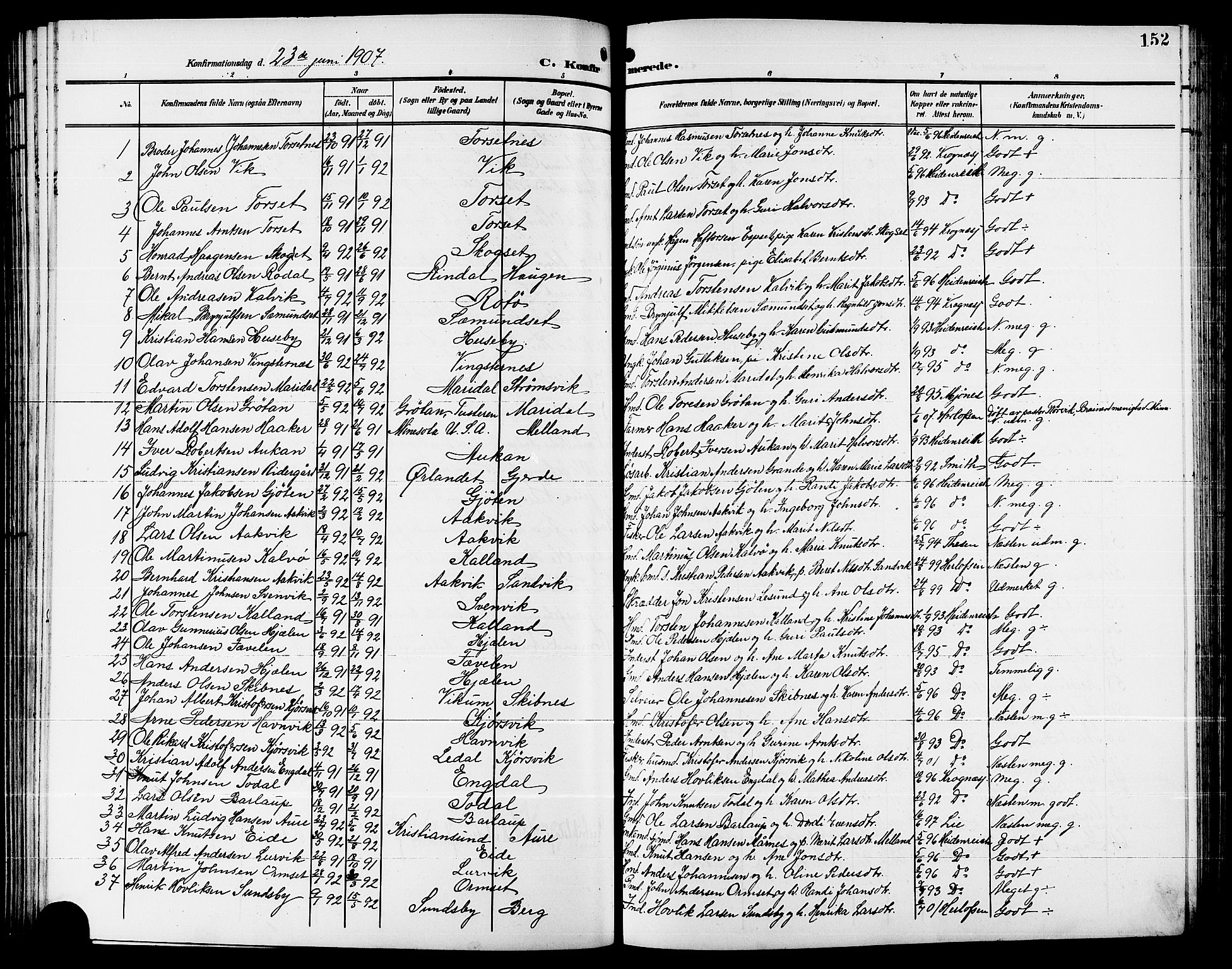 Ministerialprotokoller, klokkerbøker og fødselsregistre - Møre og Romsdal, SAT/A-1454/578/L0910: Klokkerbok nr. 578C03, 1900-1921, s. 152