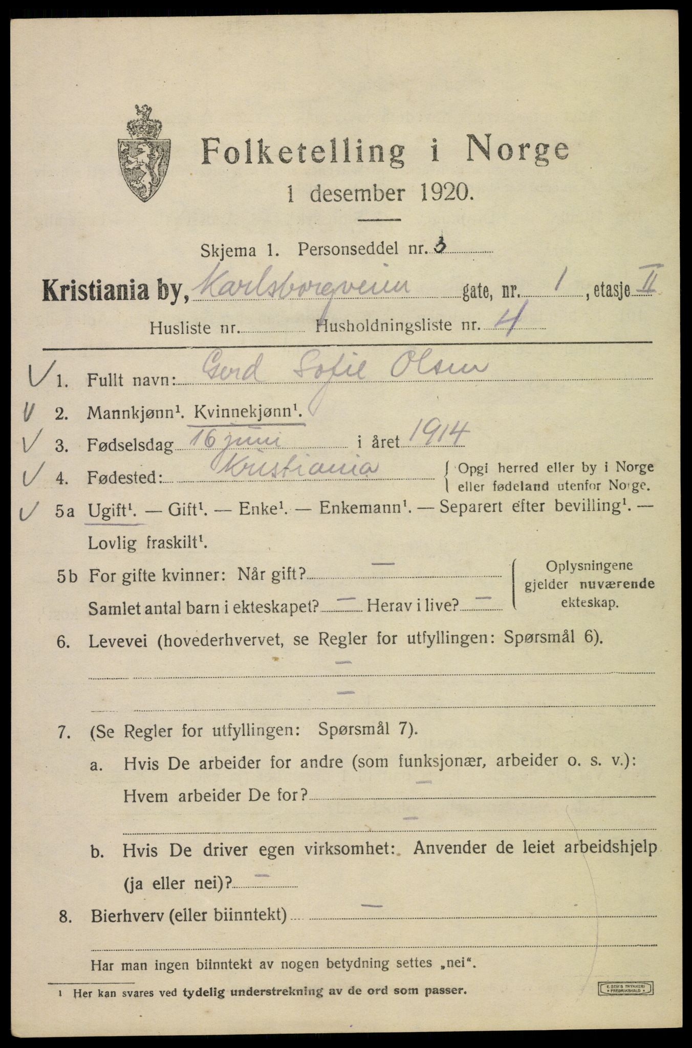 SAO, Folketelling 1920 for 0301 Kristiania kjøpstad, 1920, s. 330013