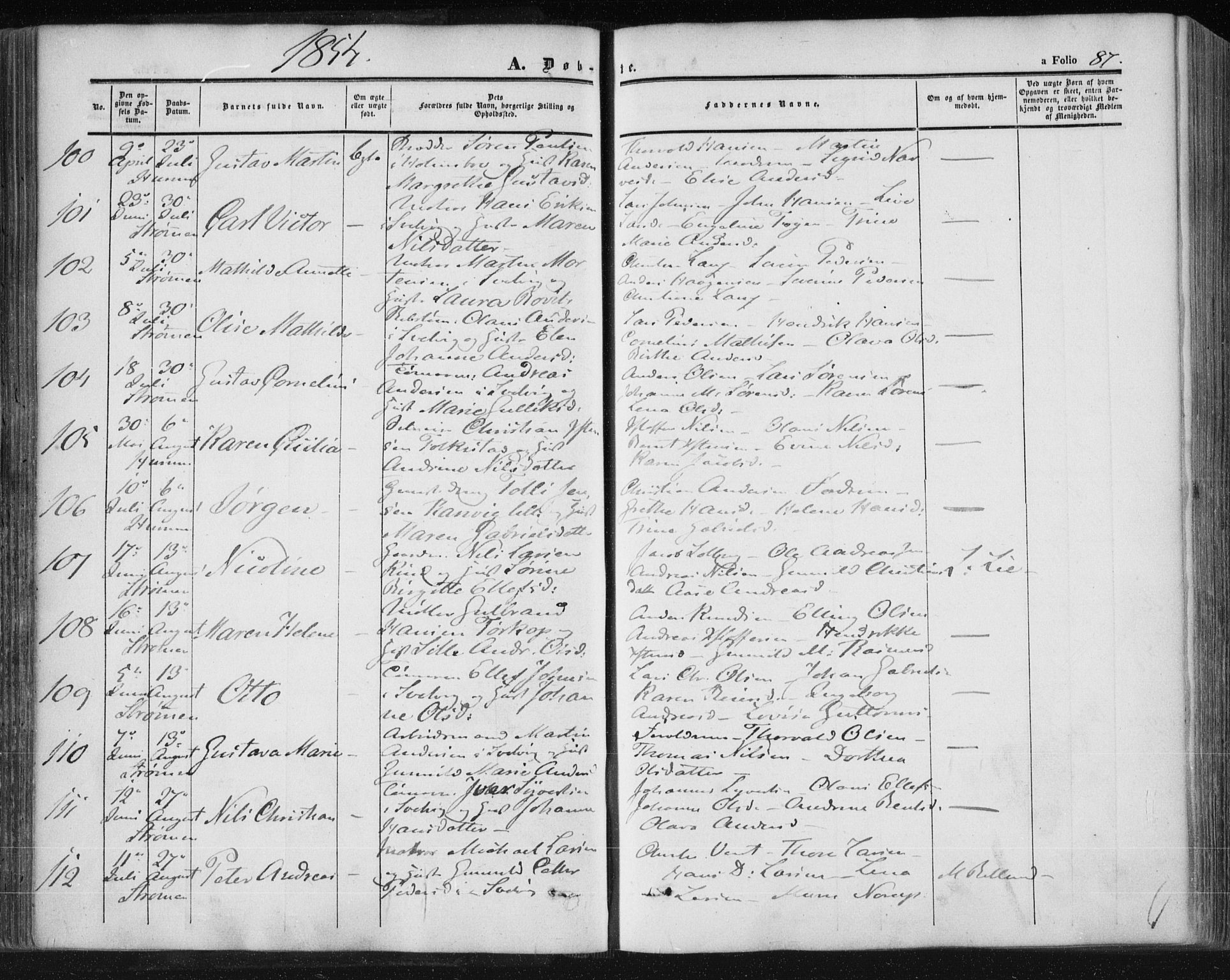 Hurum kirkebøker, AV/SAKO-A-229/F/Fa/L0011: Ministerialbok nr. 11, 1847-1860, s. 87