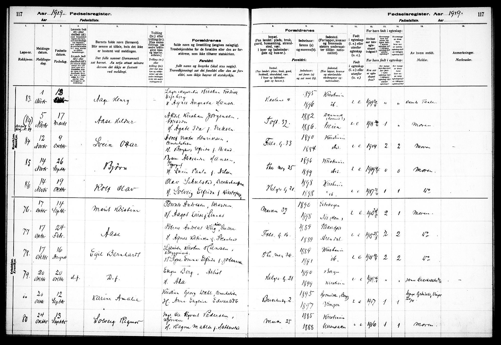 Paulus prestekontor Kirkebøker, AV/SAO-A-10871/J/Ja/L0001: Fødselsregister nr. 1, 1916-1923, s. 117