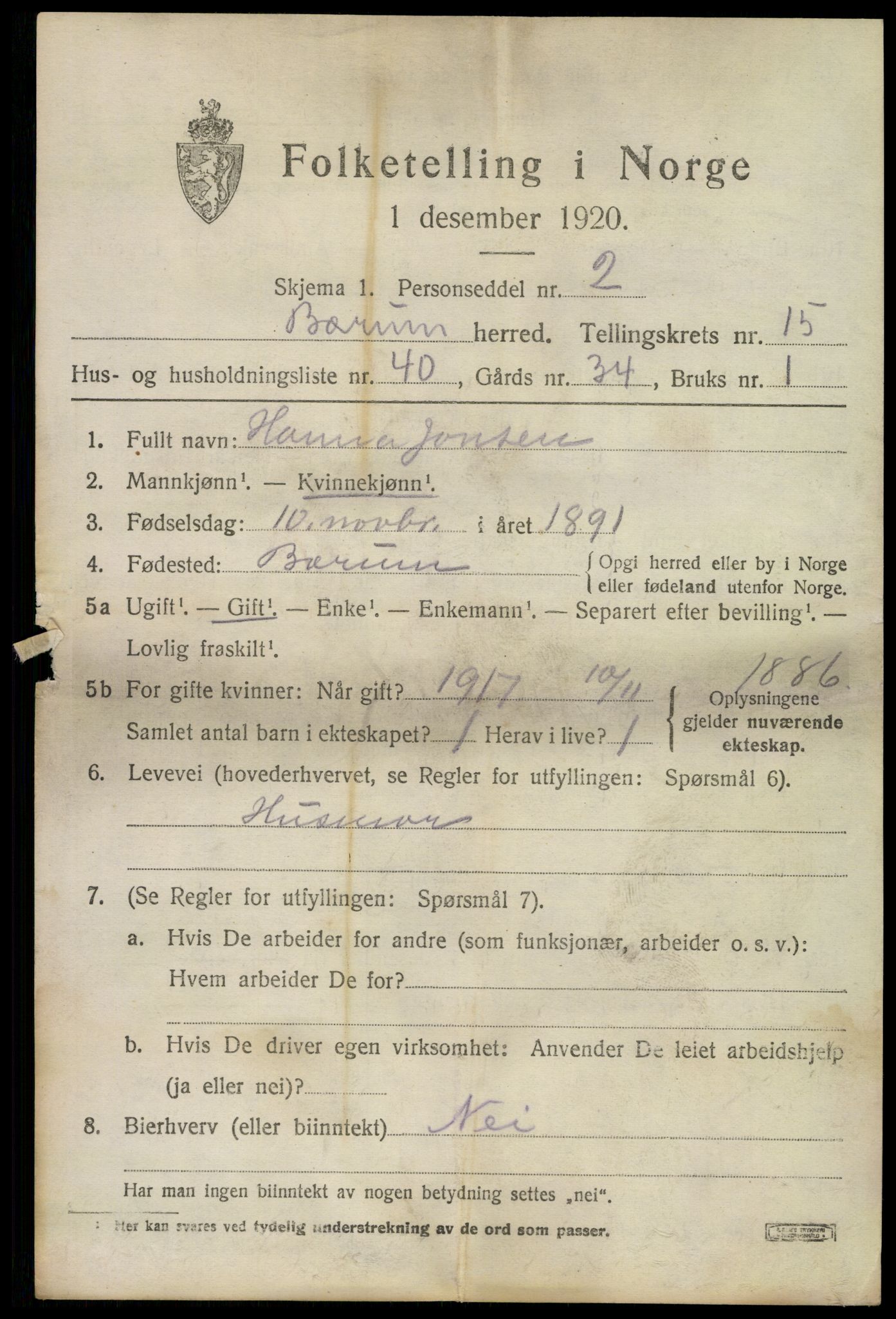 SAO, Folketelling 1920 for 0219 Bærum herred, 1920, s. 43046