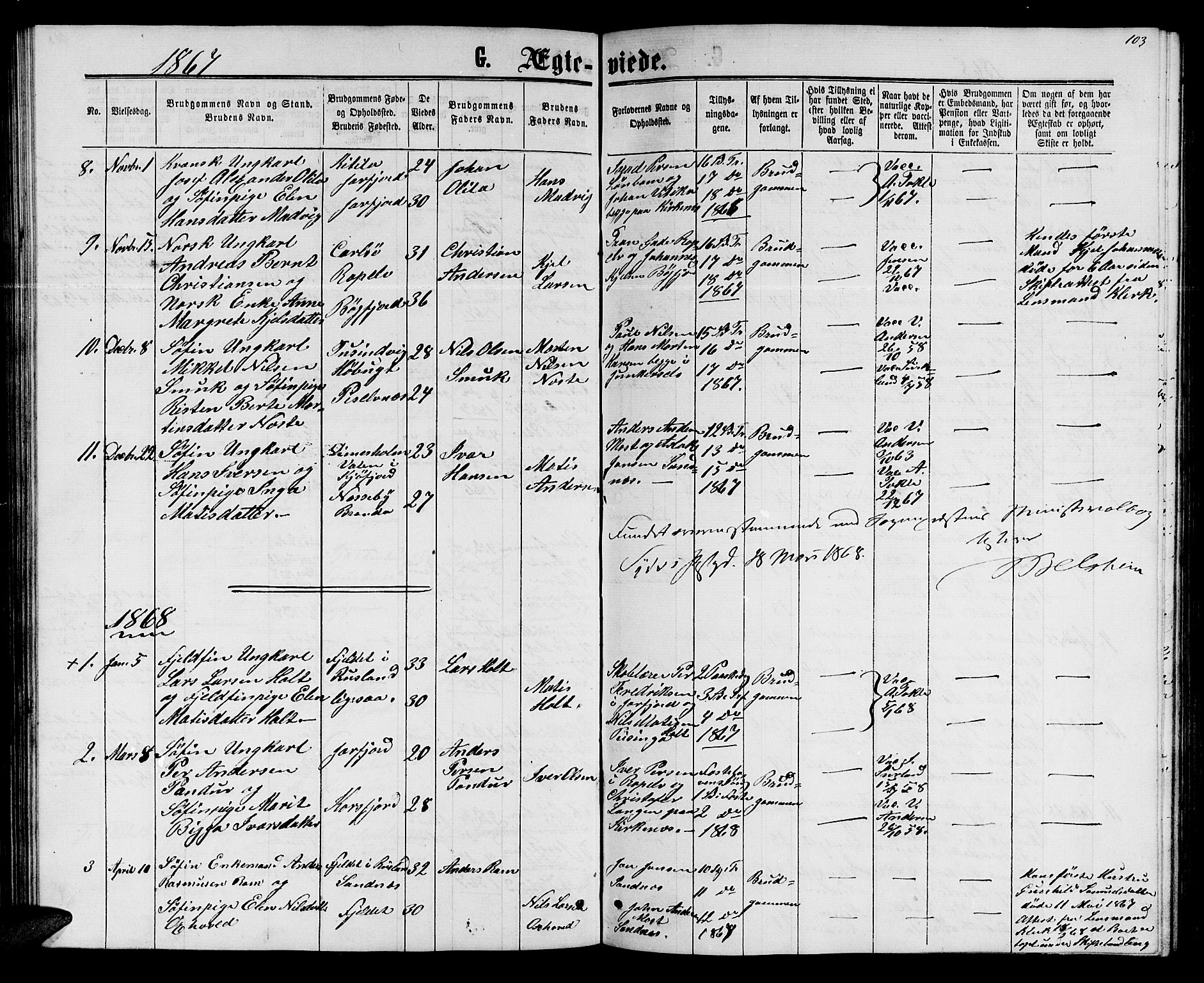 Sør-Varanger sokneprestkontor, AV/SATØ-S-1331/H/Hb/L0001klokker: Klokkerbok nr. 1, 1863-1872, s. 103