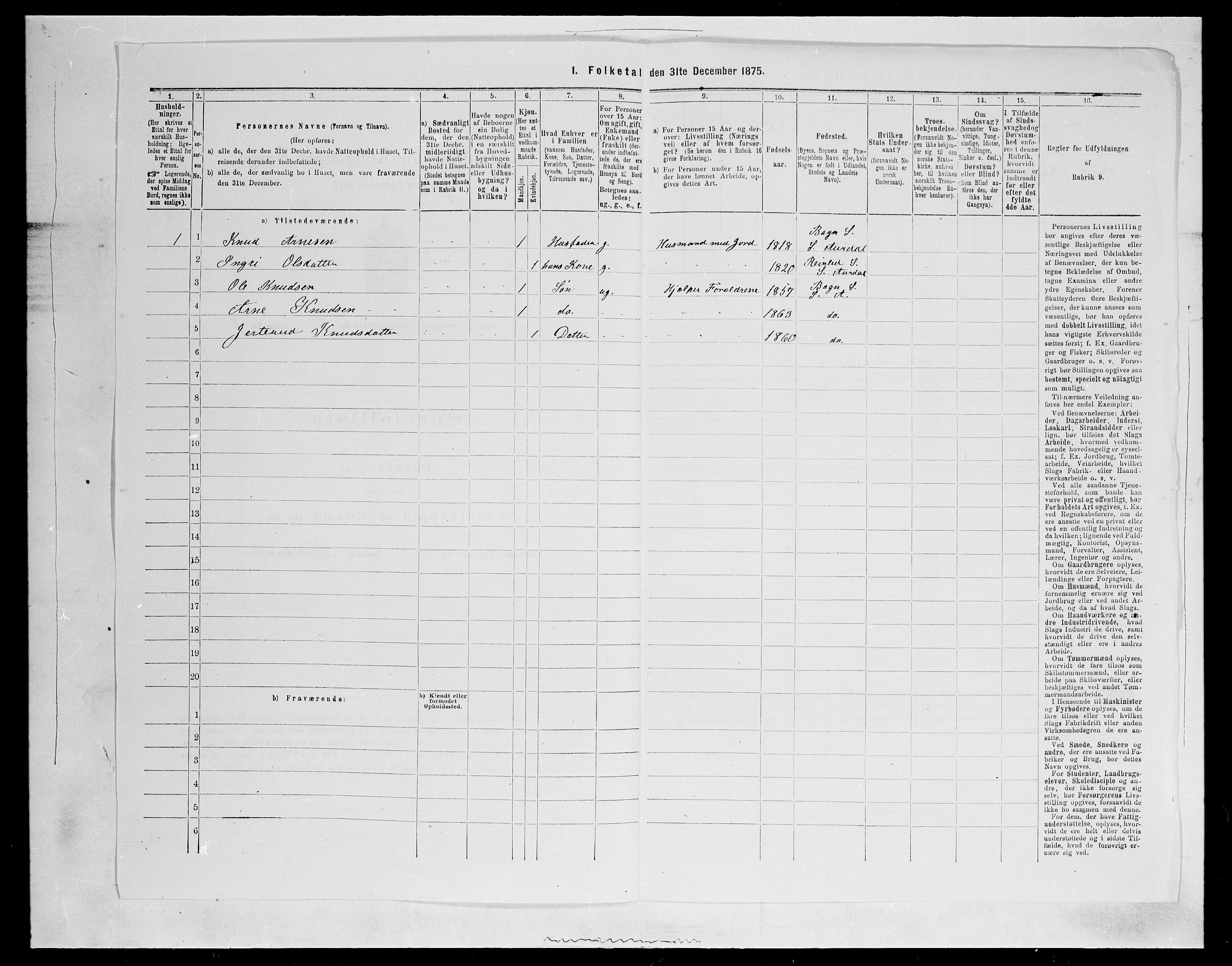 SAH, Folketelling 1875 for 0540P Sør-Aurdal prestegjeld, 1875, s. 416