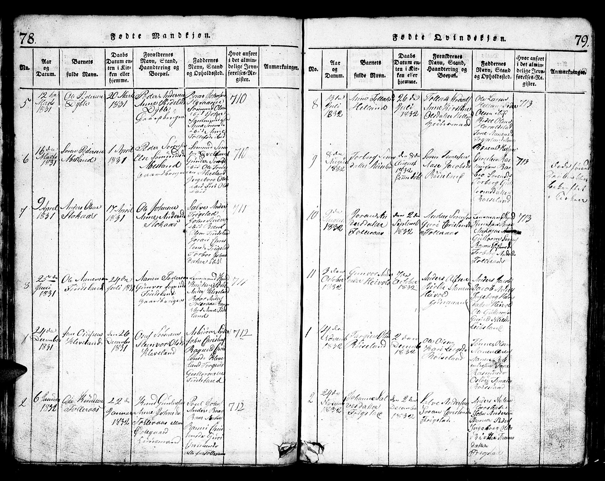 Bjelland sokneprestkontor, AV/SAK-1111-0005/F/Fb/Fbb/L0003: Klokkerbok nr. B 3, 1816-1868, s. 78-79