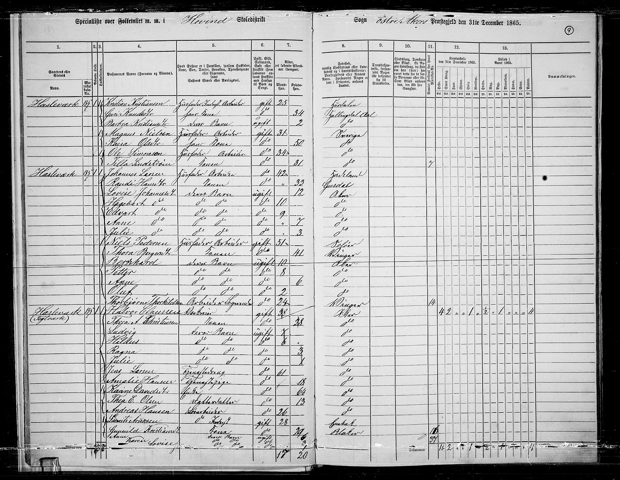 RA, Folketelling 1865 for 0218bP Østre Aker prestegjeld, 1865, s. 233