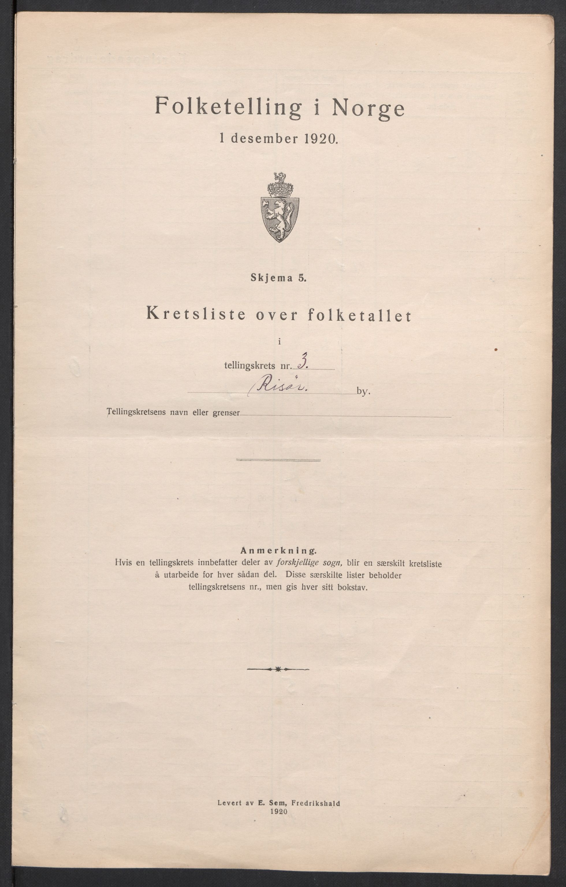 SAK, Folketelling 1920 for 0901 Risør kjøpstad, 1920, s. 20