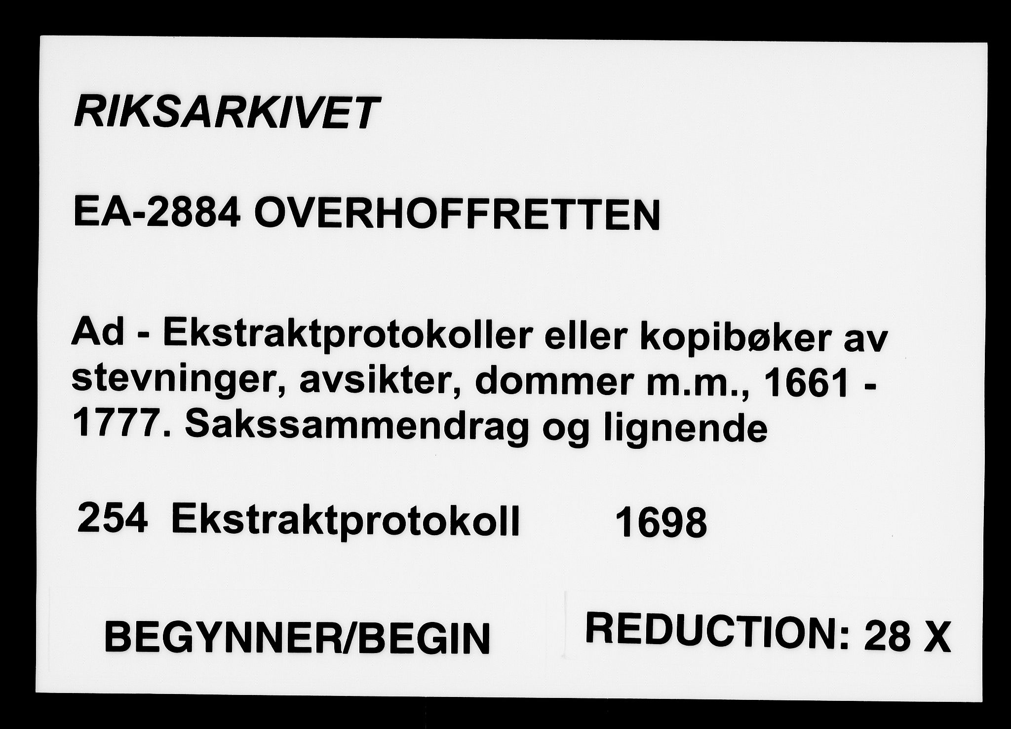 Overhoffretten 1667-1797, AV/RA-EA-2884/Ad/L0254: Ekstraktprotokoll, 1698