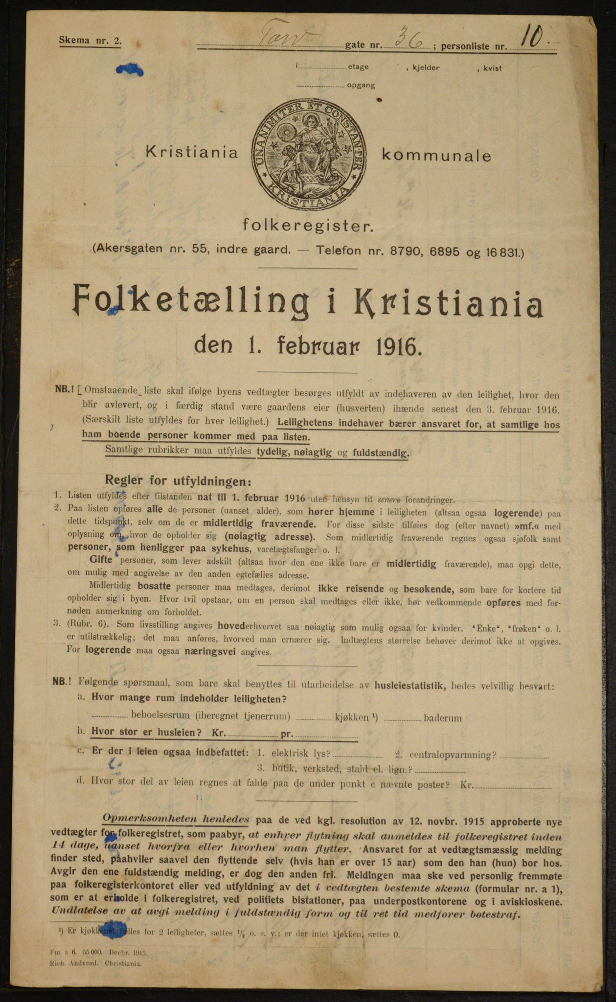 OBA, Kommunal folketelling 1.2.1916 for Kristiania, 1916, s. 117502