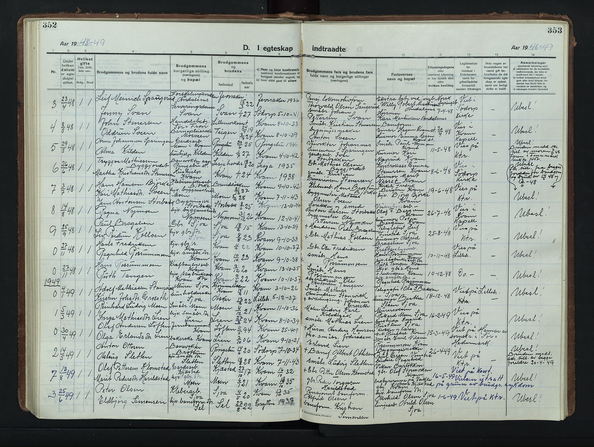 Nord-Fron prestekontor, AV/SAH-PREST-080/H/Ha/Hab/L0008: Klokkerbok nr. 8, 1915-1948, s. 352-353