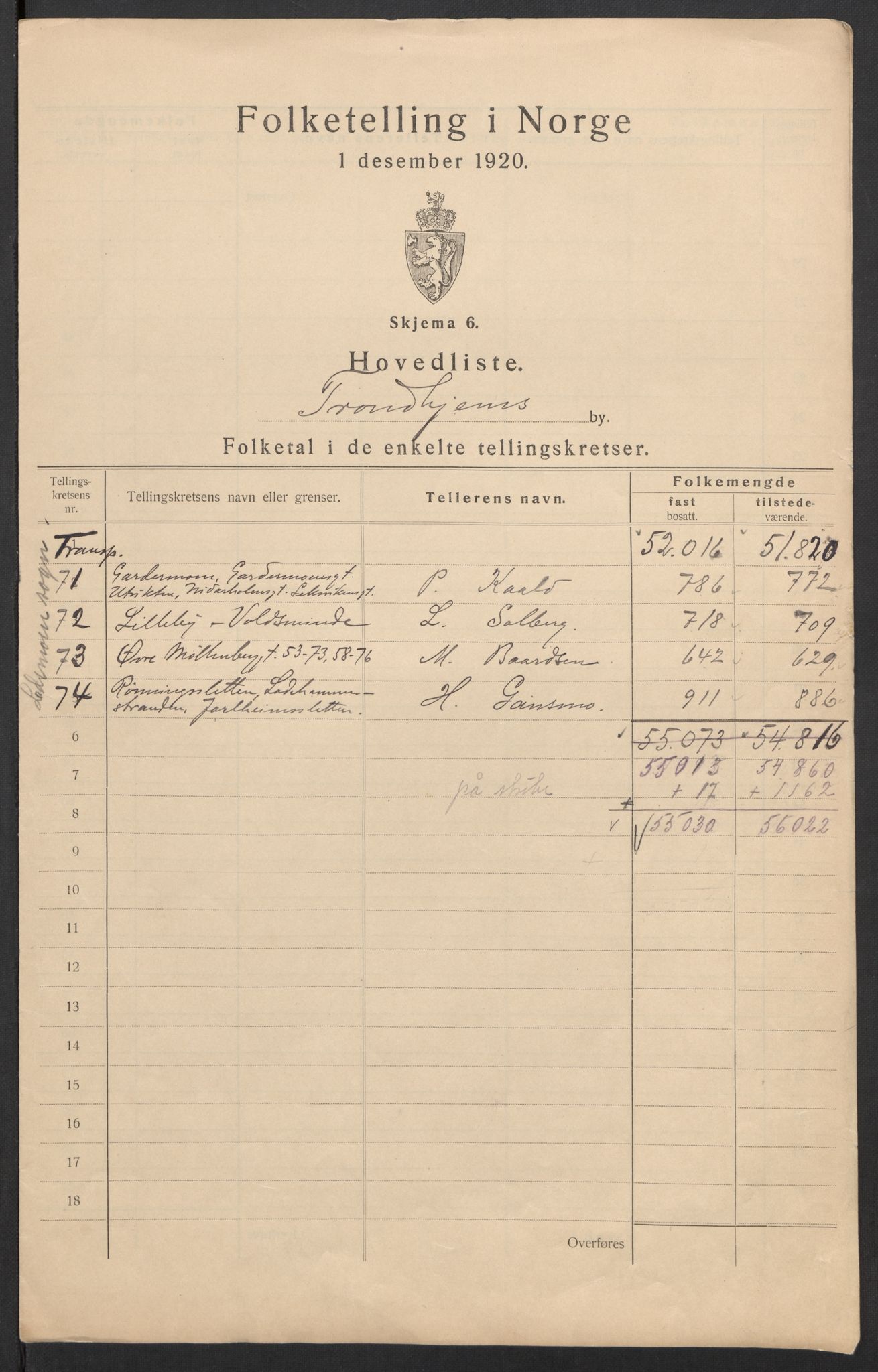 SAT, Folketelling 1920 for 1601 Trondheim kjøpstad, 1920, s. 5