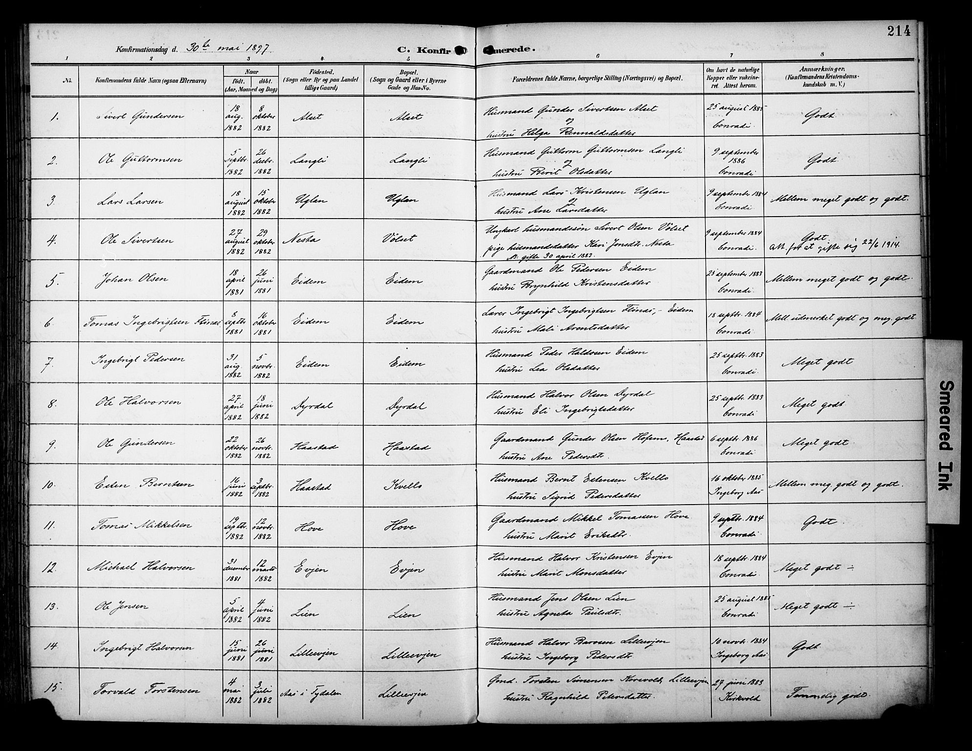Ministerialprotokoller, klokkerbøker og fødselsregistre - Sør-Trøndelag, AV/SAT-A-1456/695/L1149: Ministerialbok nr. 695A09, 1891-1902, s. 214