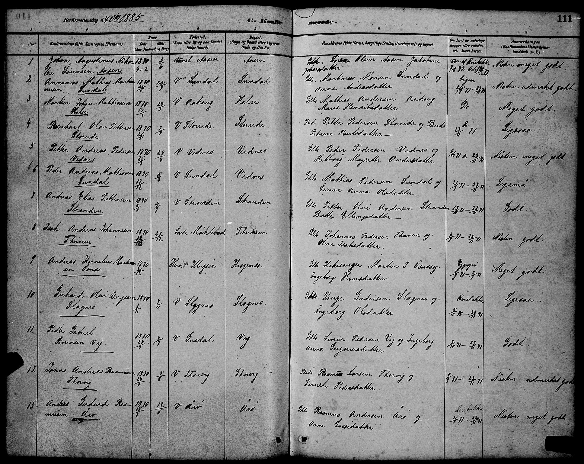 Ministerialprotokoller, klokkerbøker og fødselsregistre - Møre og Romsdal, AV/SAT-A-1454/501/L0017: Klokkerbok nr. 501C03, 1885-1901, s. 111