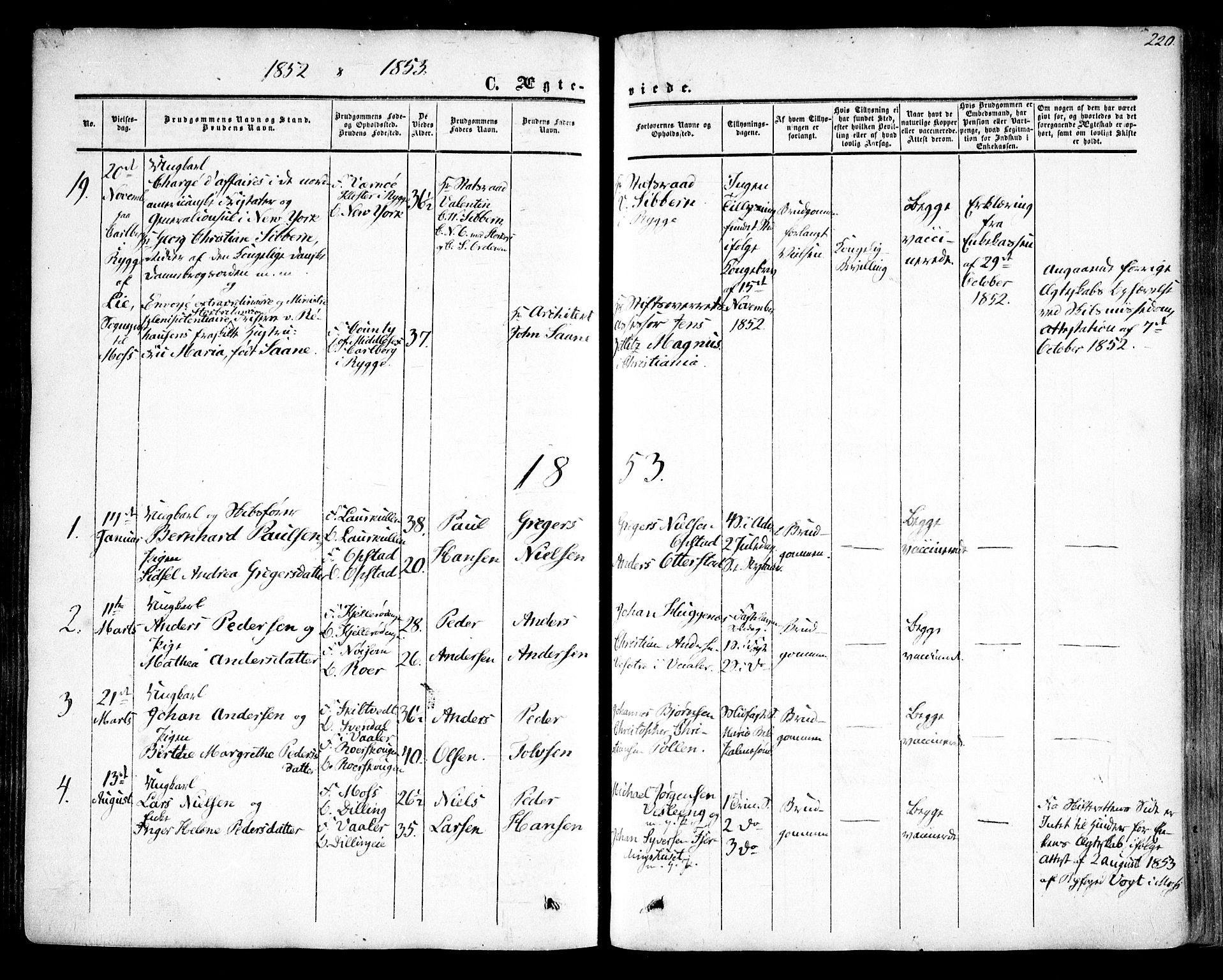 Rygge prestekontor Kirkebøker, AV/SAO-A-10084b/F/Fa/L0005: Ministerialbok nr. 5, 1852-1871, s. 220