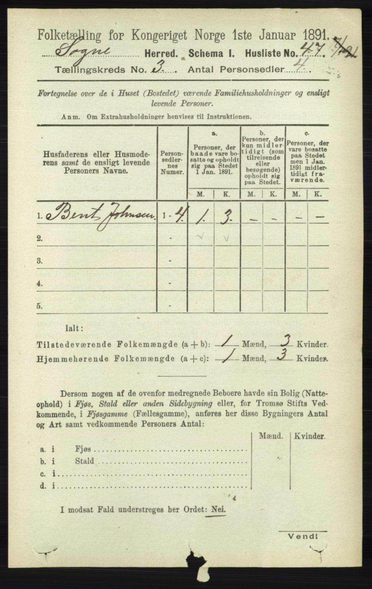 RA, Folketelling 1891 for 1018 Søgne herred, 1891, s. 313