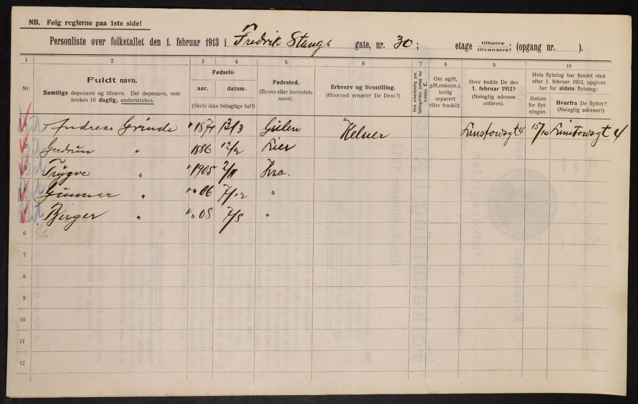 OBA, Kommunal folketelling 1.2.1913 for Kristiania, 1913, s. 26823