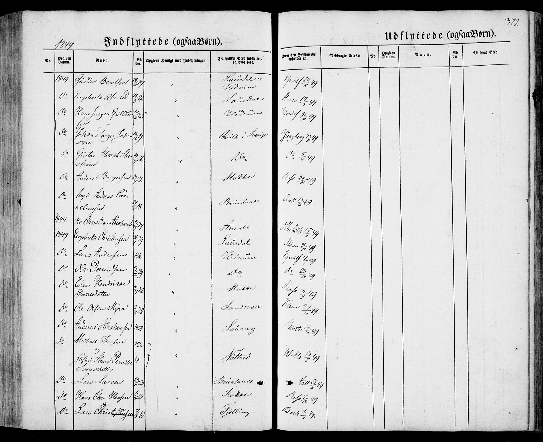 Sandar kirkebøker, AV/SAKO-A-243/F/Fa/L0006: Ministerialbok nr. 6, 1847-1860, s. 372