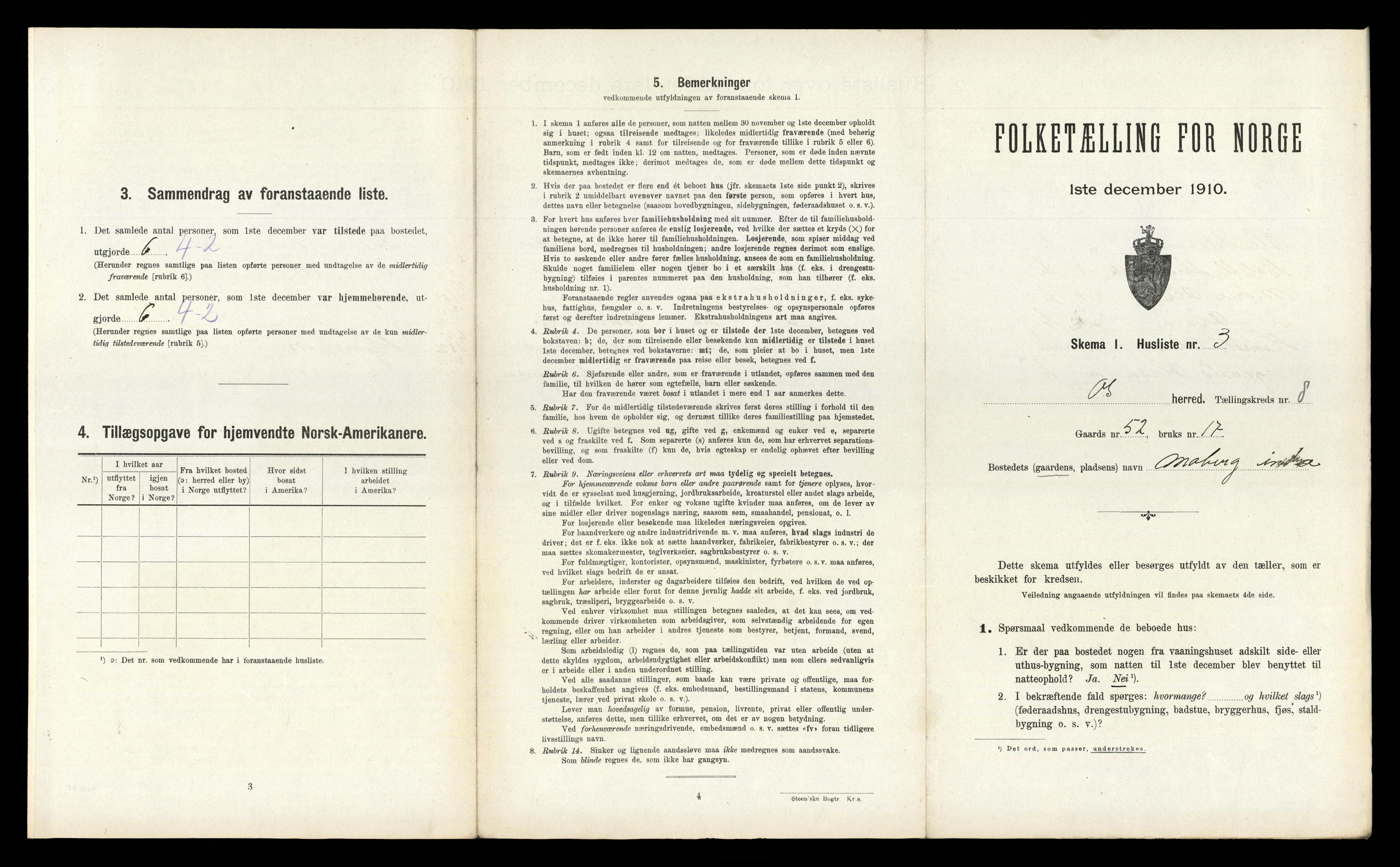 RA, Folketelling 1910 for 1243 Os herred, 1910, s. 708