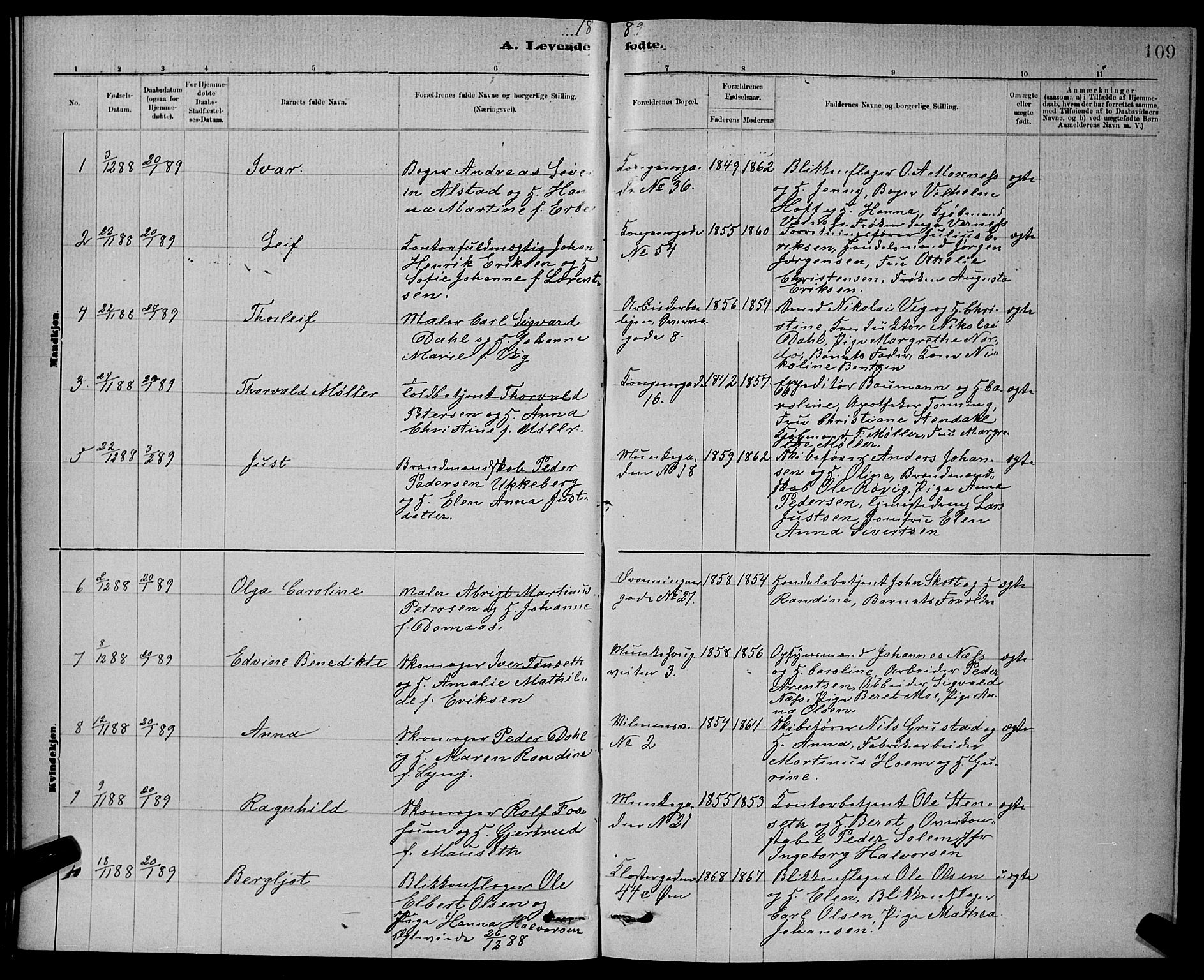 Ministerialprotokoller, klokkerbøker og fødselsregistre - Sør-Trøndelag, SAT/A-1456/601/L0092: Klokkerbok nr. 601C10, 1884-1897, s. 109