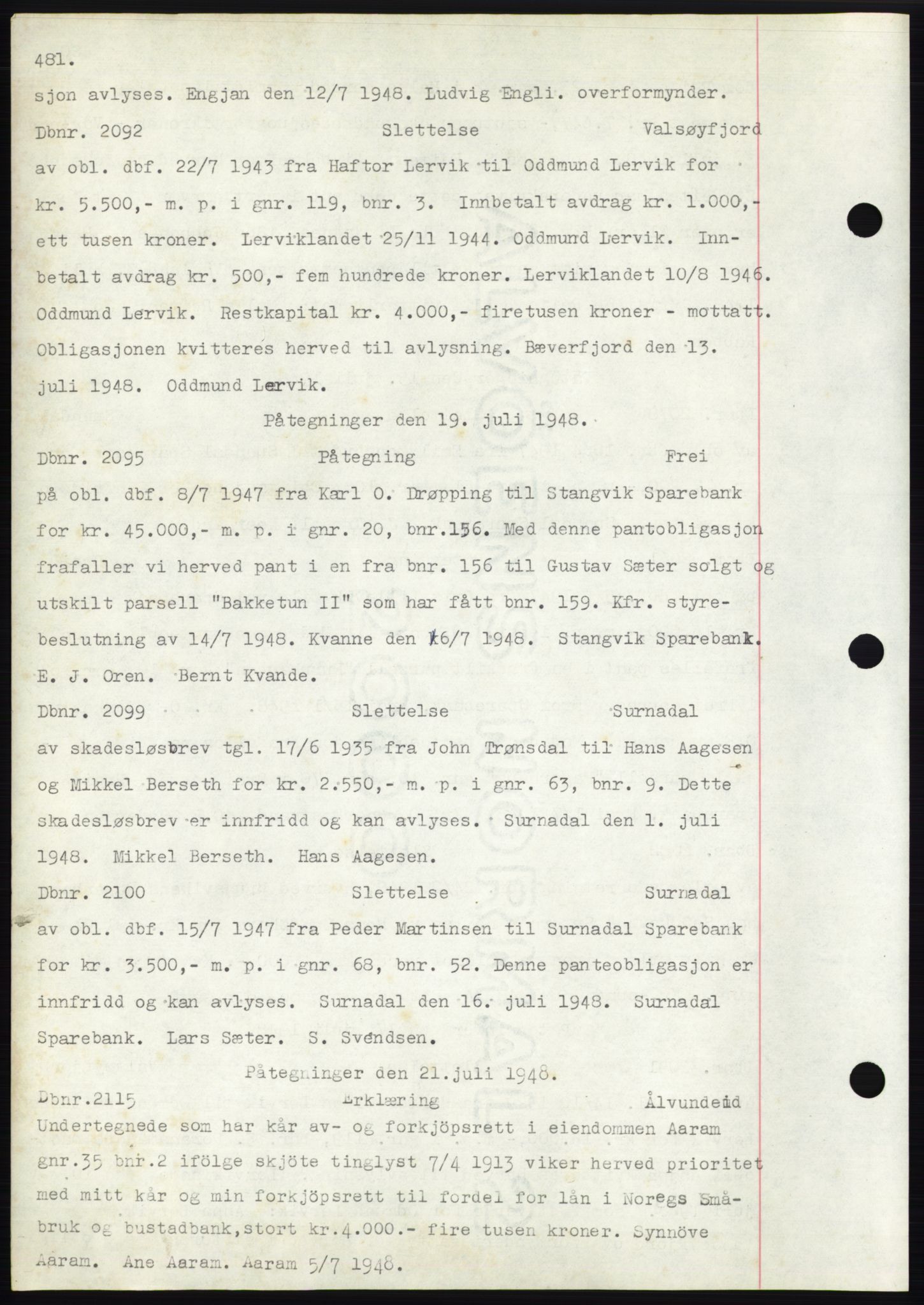 Nordmøre sorenskriveri, AV/SAT-A-4132/1/2/2Ca: Pantebok nr. C82b, 1946-1951, Dagboknr: 2092/1948