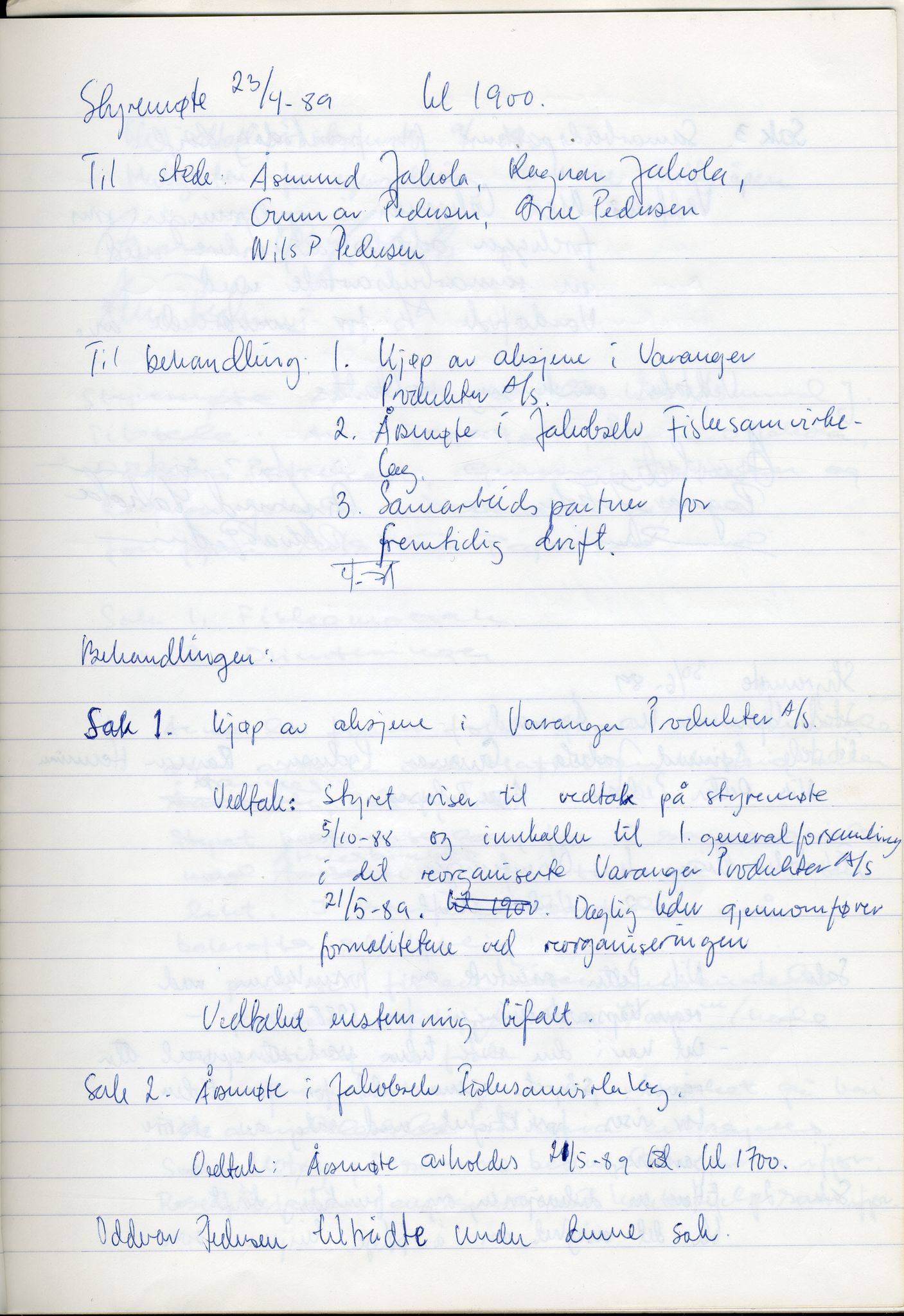 Jakobselv fiskersamvirkelag, FMFB/A-1193/A/L0003: Møteprotokoll, 1982-1996, s. 31