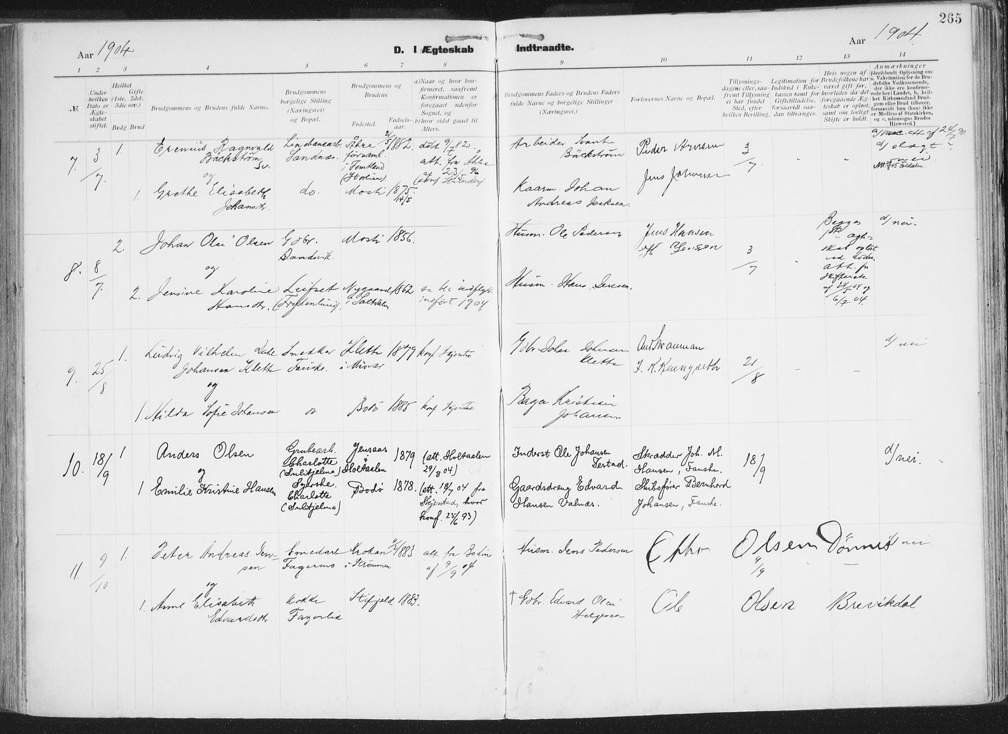 Ministerialprotokoller, klokkerbøker og fødselsregistre - Nordland, AV/SAT-A-1459/849/L0696: Ministerialbok nr. 849A08, 1898-1910, s. 265