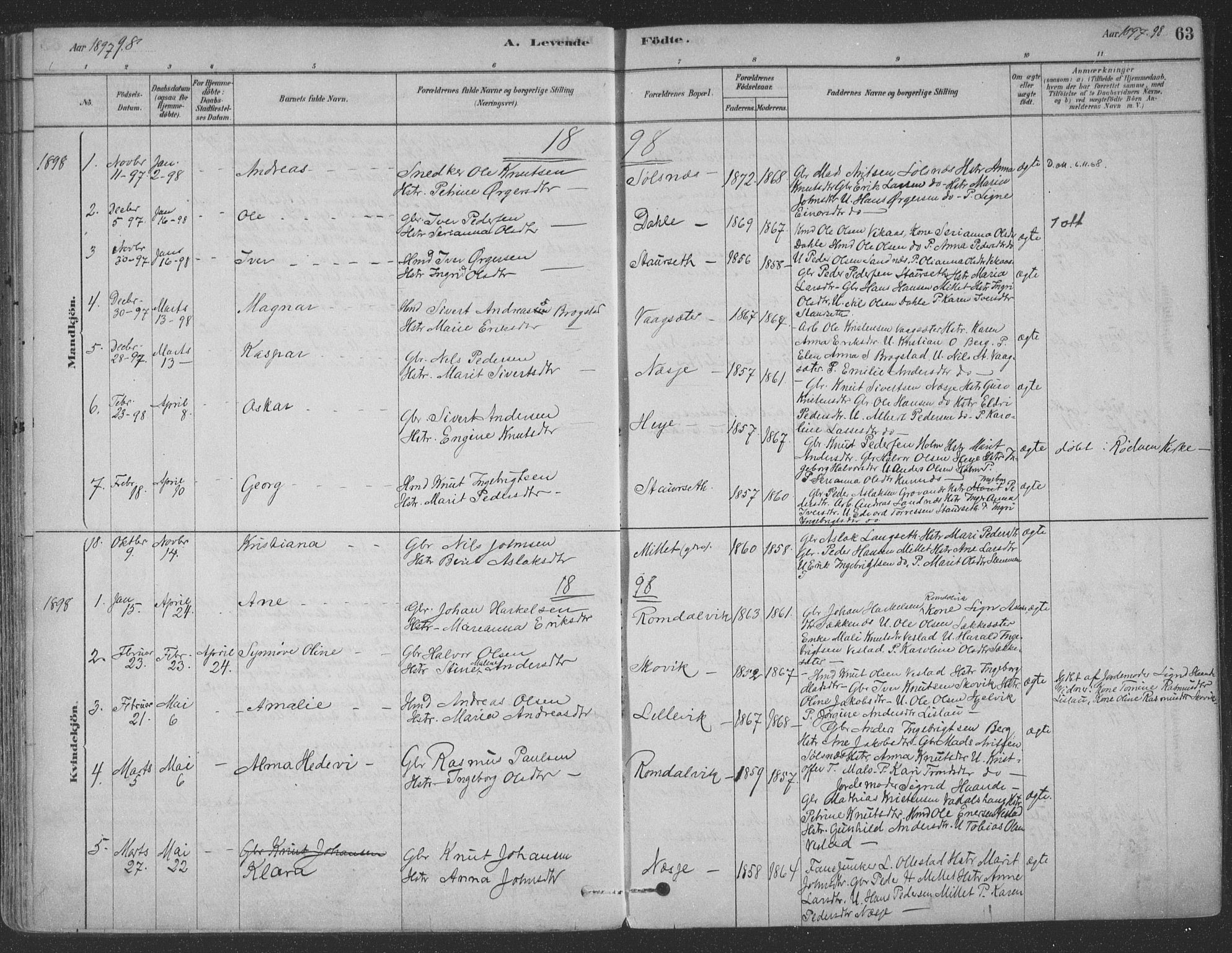 Ministerialprotokoller, klokkerbøker og fødselsregistre - Møre og Romsdal, AV/SAT-A-1454/547/L0604: Ministerialbok nr. 547A06, 1878-1906, s. 63