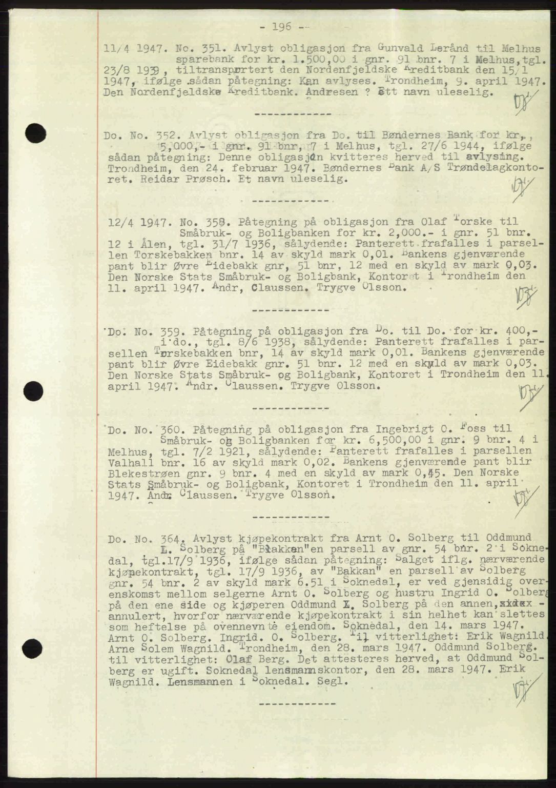Gauldal sorenskriveri, SAT/A-0014/1/2/2C: Pantebok nr. A3, 1947-1947, Dagboknr: 351/1947