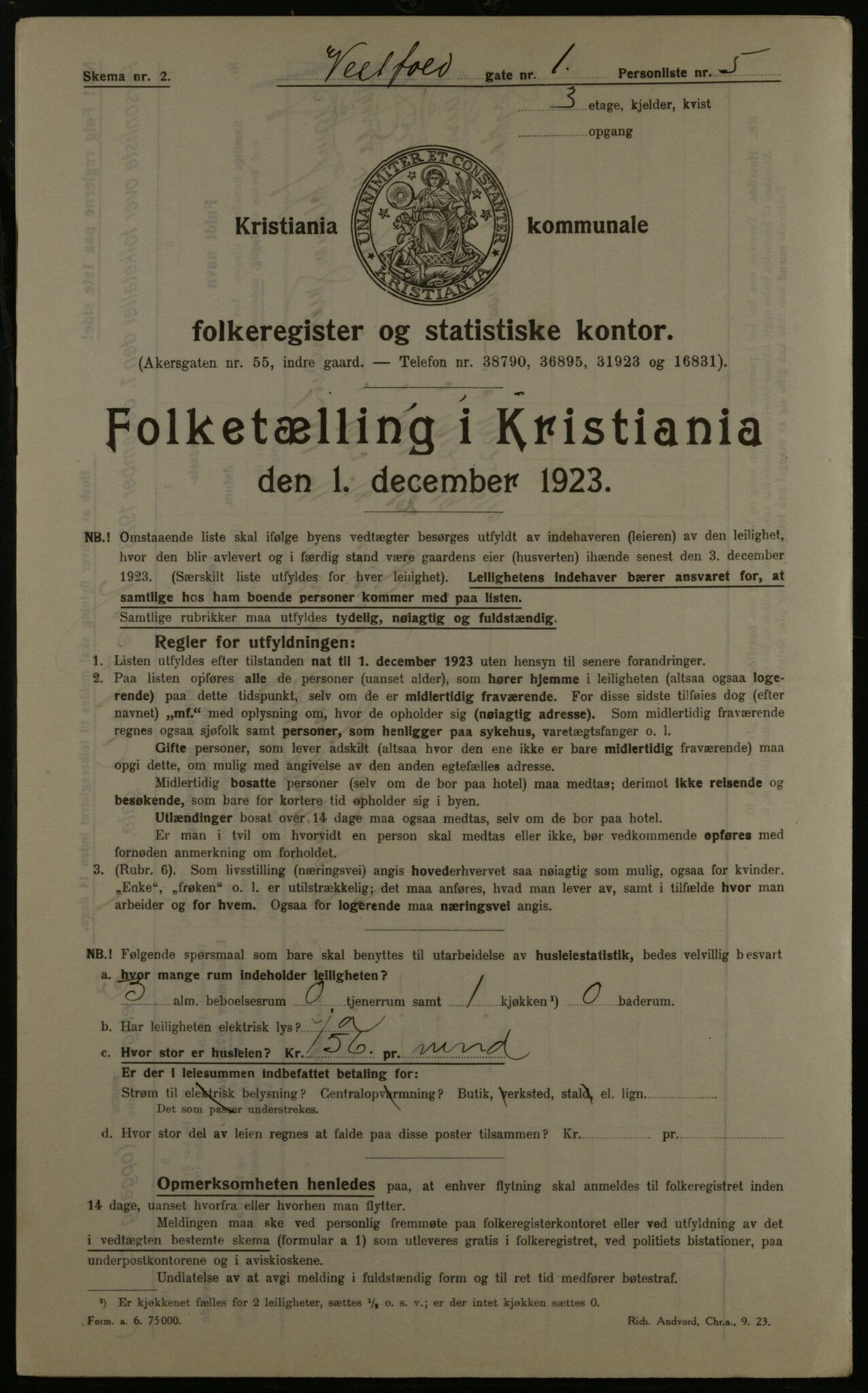 OBA, Kommunal folketelling 1.12.1923 for Kristiania, 1923, s. 135199