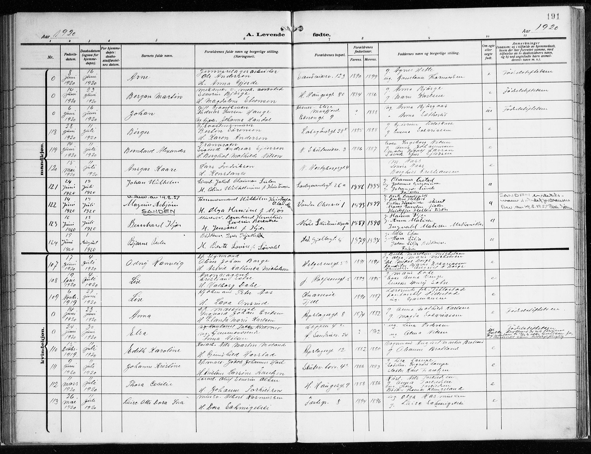 Sandviken Sokneprestembete, AV/SAB-A-77601/H/Ha/L0007: Ministerialbok nr. B 4, 1912-1924, s. 191