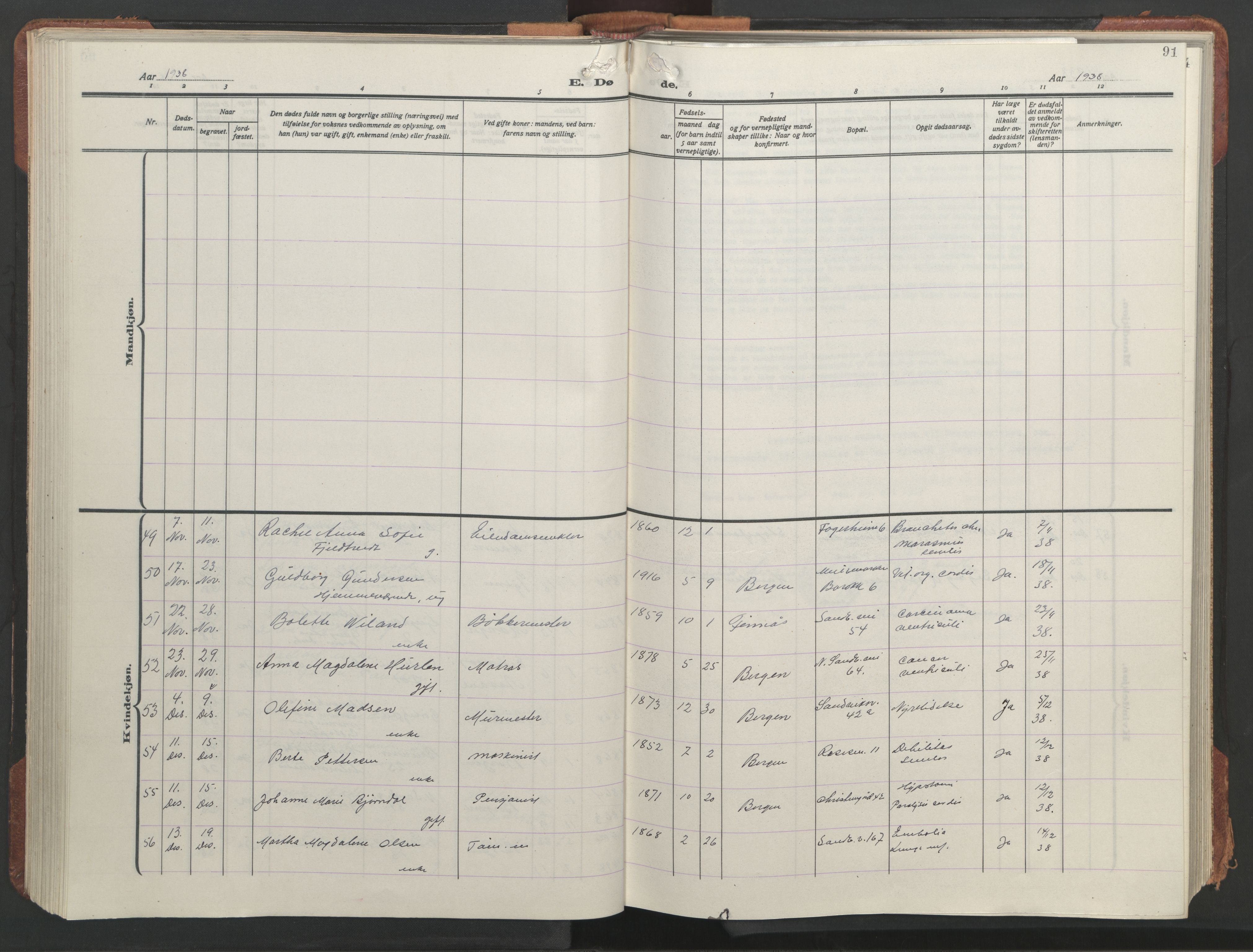 Sandviken Sokneprestembete, AV/SAB-A-77601/H/Hb/L0018: Klokkerbok nr. E 2, 1926-1962, s. 90b-91a