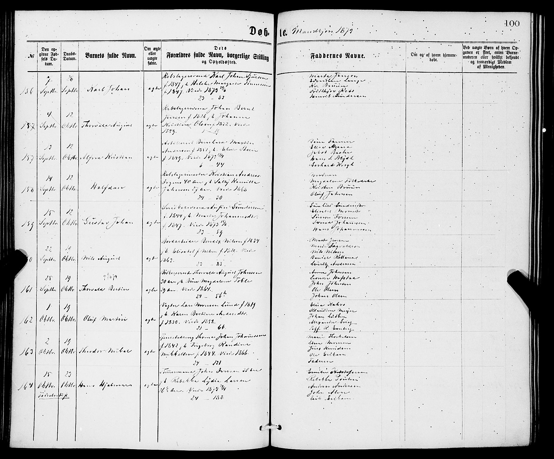 Korskirken sokneprestembete, AV/SAB-A-76101/H/Hab: Klokkerbok nr. B 6, 1869-1874, s. 100