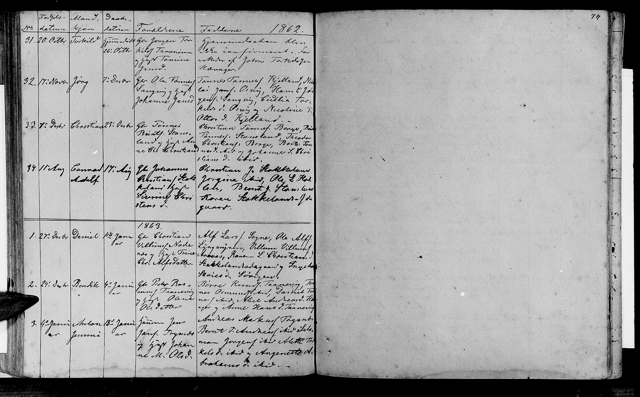 Søgne sokneprestkontor, AV/SAK-1111-0037/F/Fb/Fbb/L0003: Klokkerbok nr. B 3, 1848-1864, s. 74