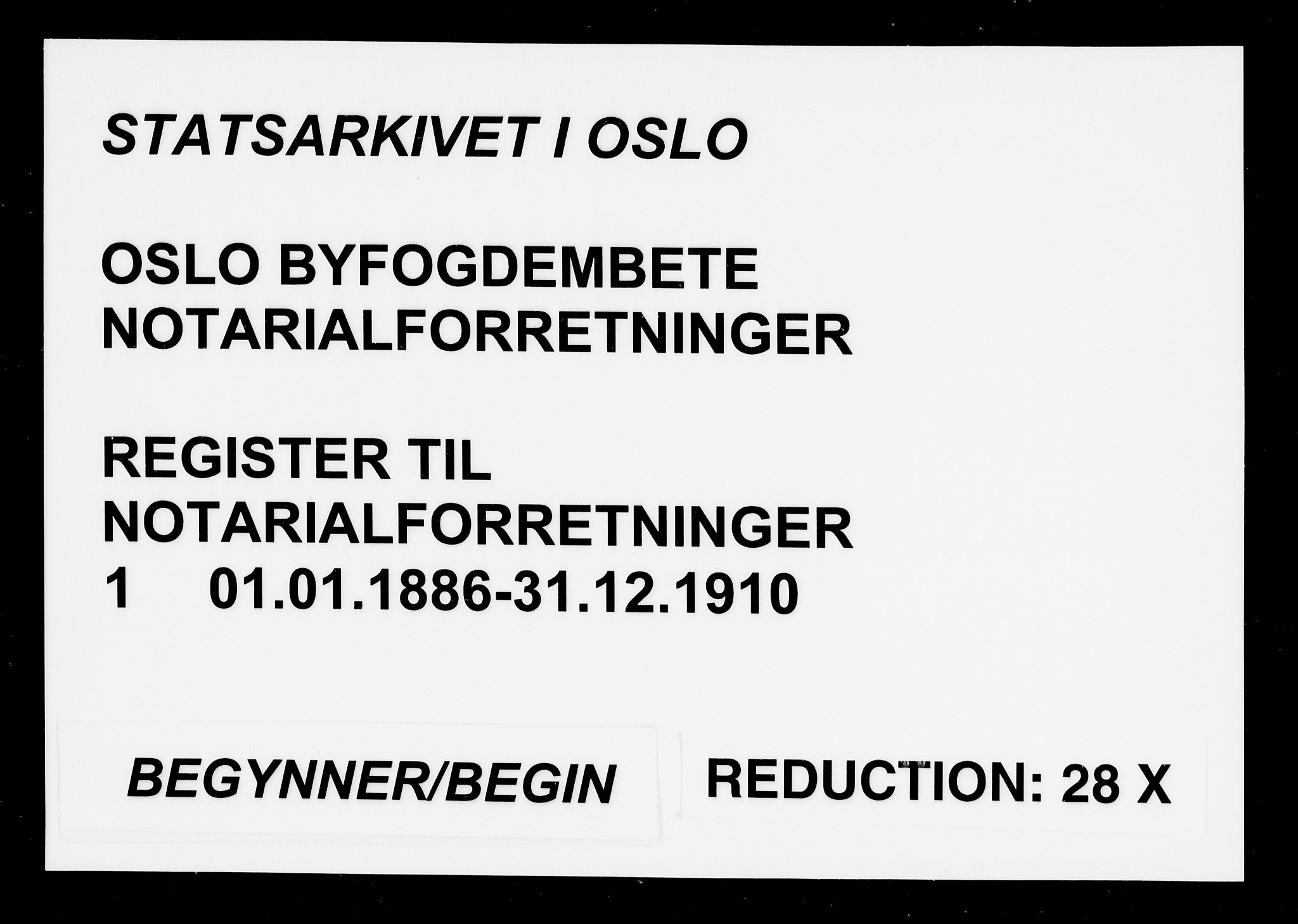 Oslo byfogd avd. I, SAO/A-10220/L/La/L0001: Register - Vigsler og testamenter, 1886-1910, s. 1