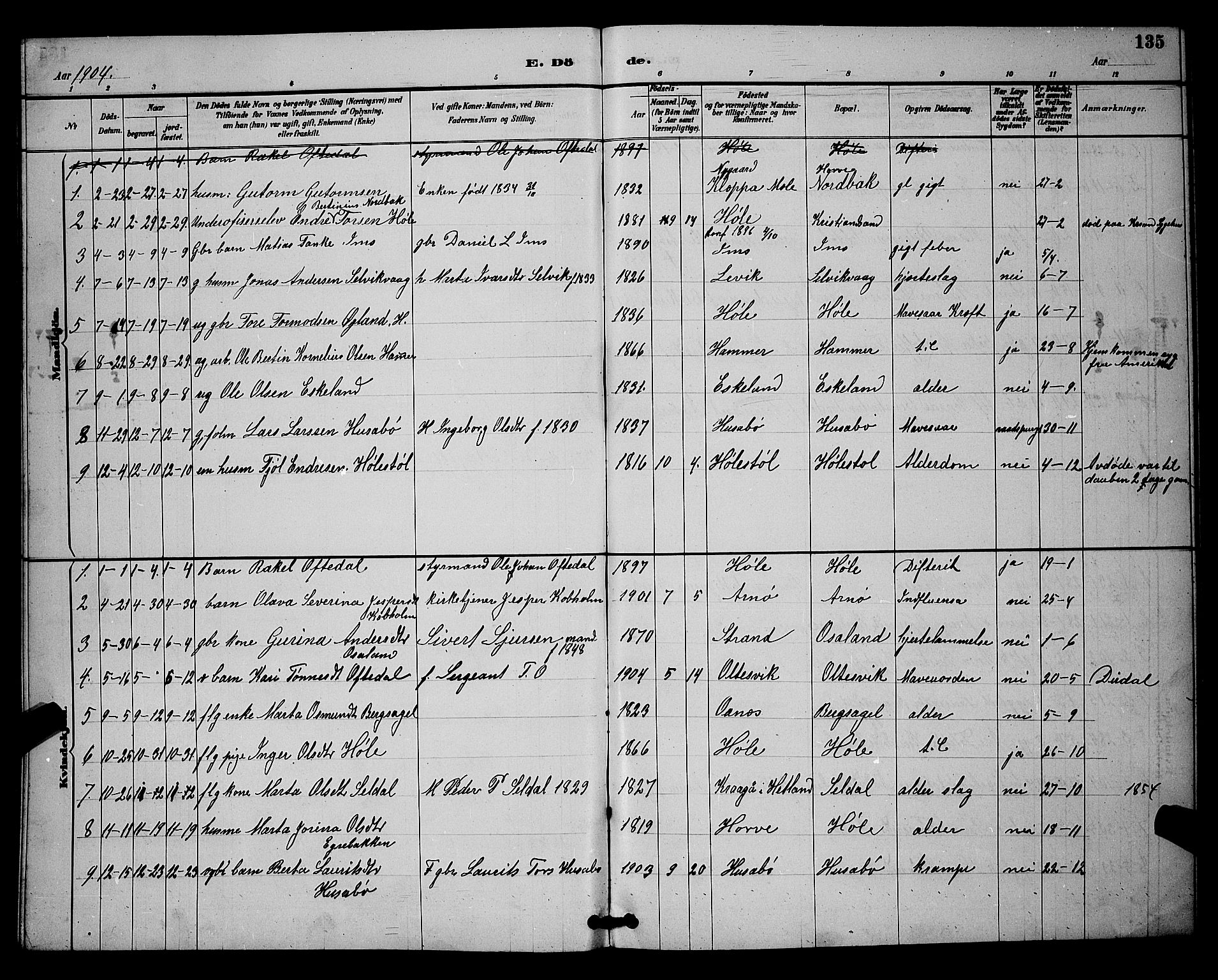 Høgsfjord sokneprestkontor, AV/SAST-A-101624/H/Ha/Hab/L0003: Klokkerbok nr. B 3, 1886-1905, s. 135